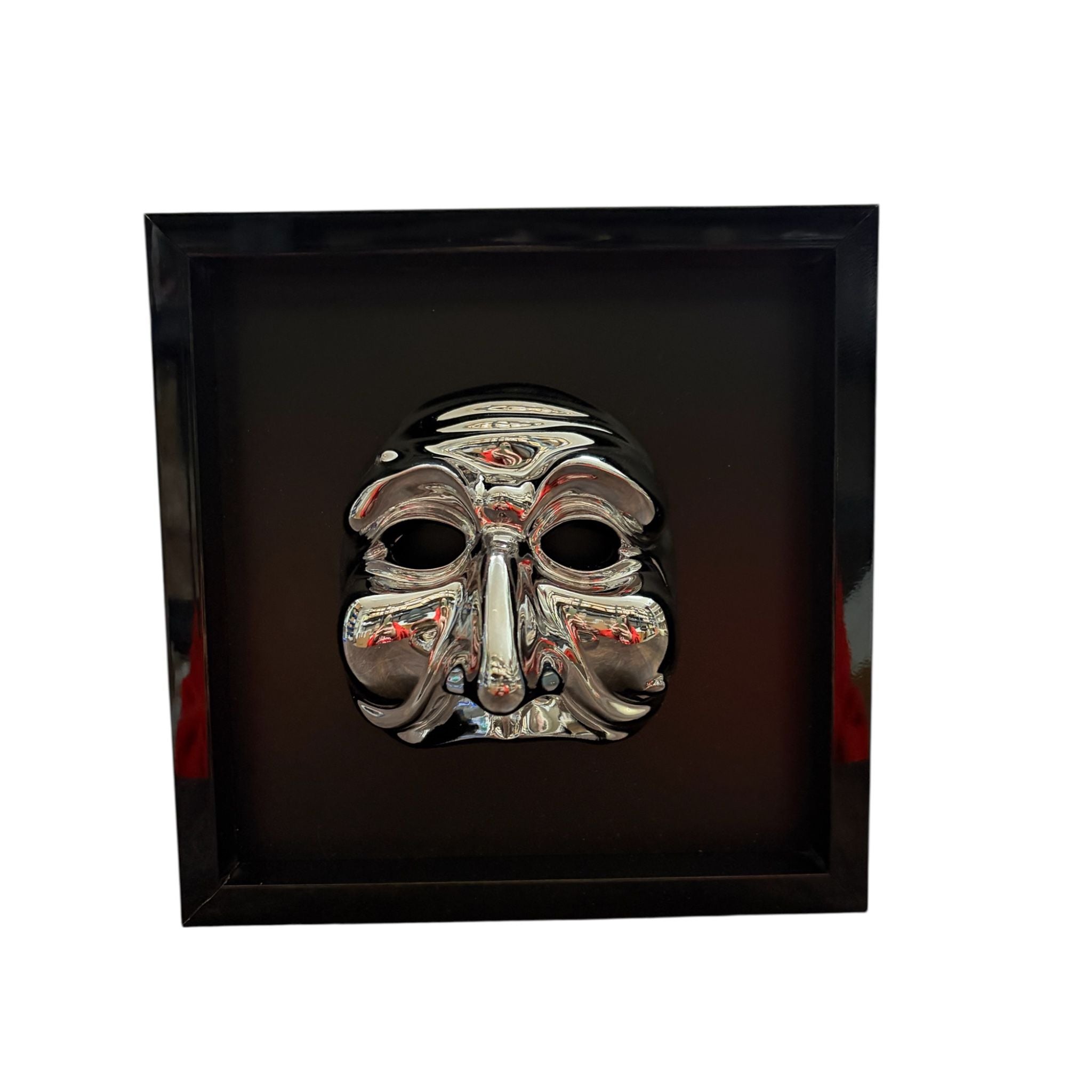 Quadretto Nero con Maschera di Pulcinella Canna di Fucile 17.5x17.5 cm - Bongelli Preziosi