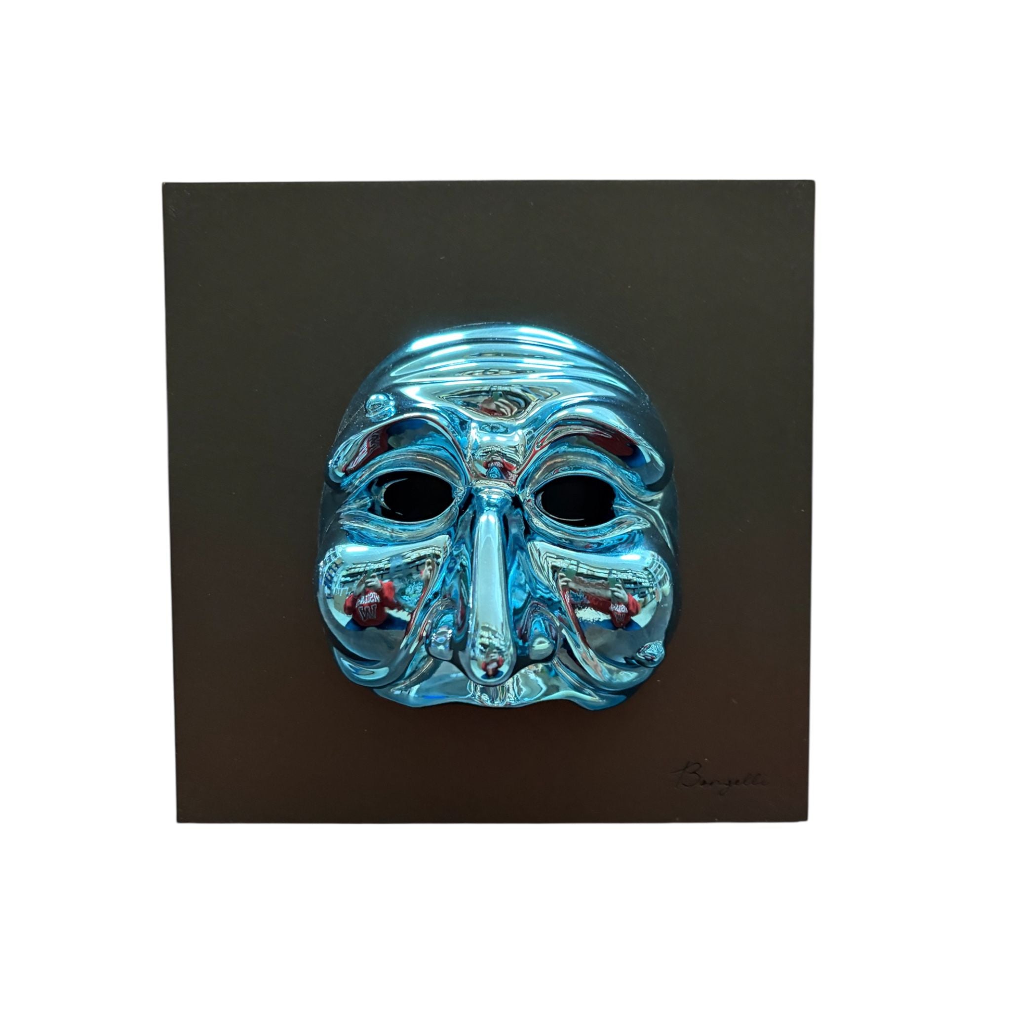 Quadretto Nero con Maschera Pulcinella Blu 16x16 cm - Bongelli Preziosi