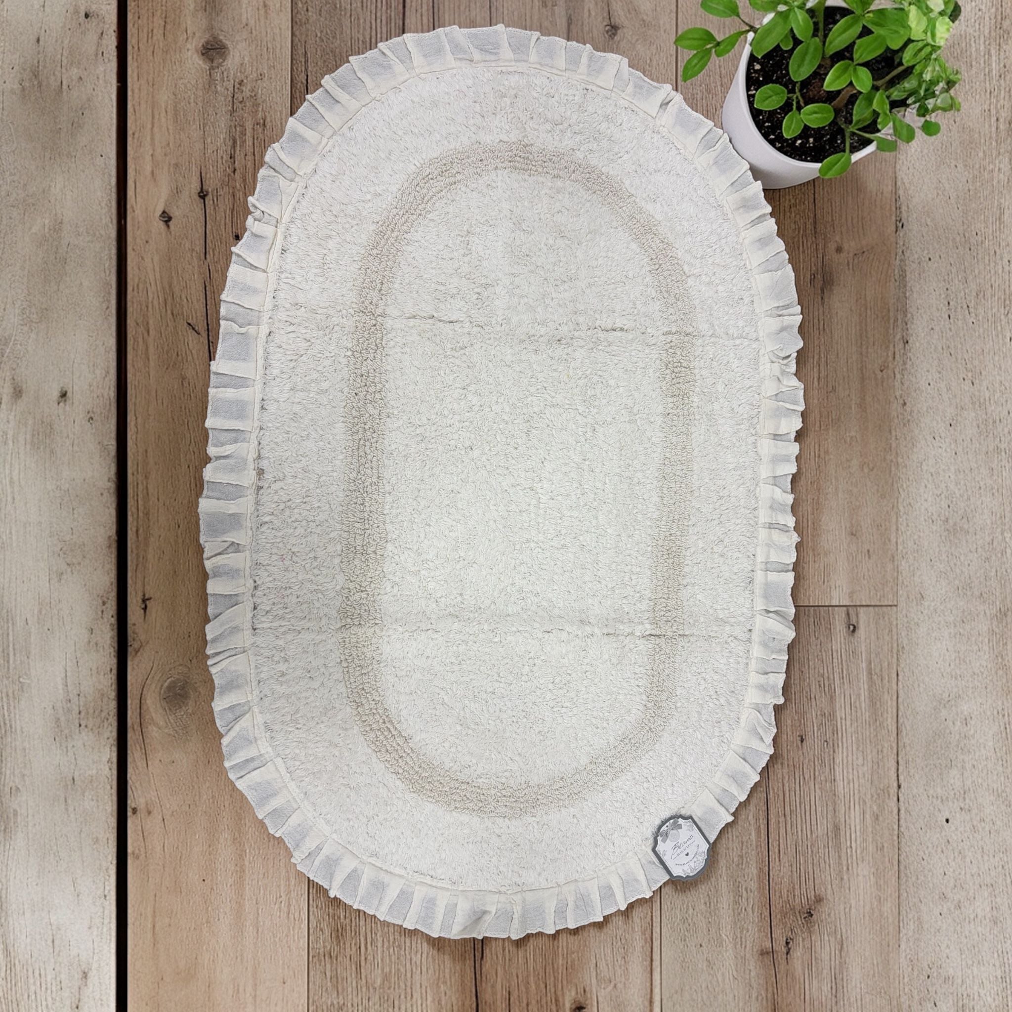 Tappeto Ovale Bianco in Spugna con Gala 50x80 cm - Blanc Mariclò