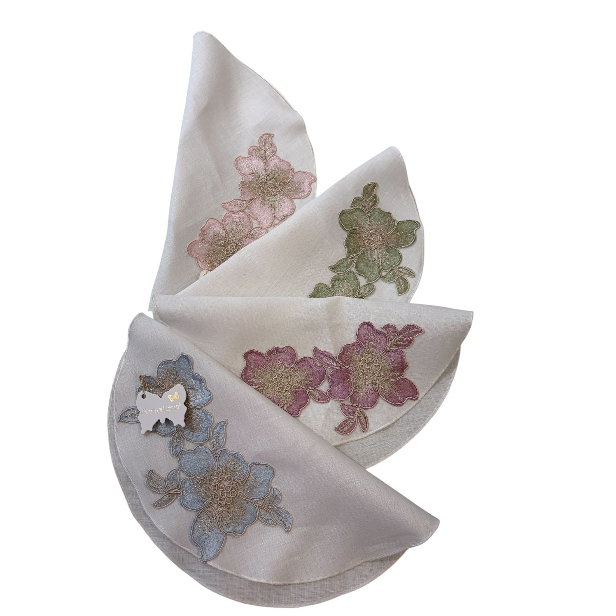 Centrino Artigianale in Lino con Fiore di Pizzo Azzurro 30 cm - Fiori di Lena