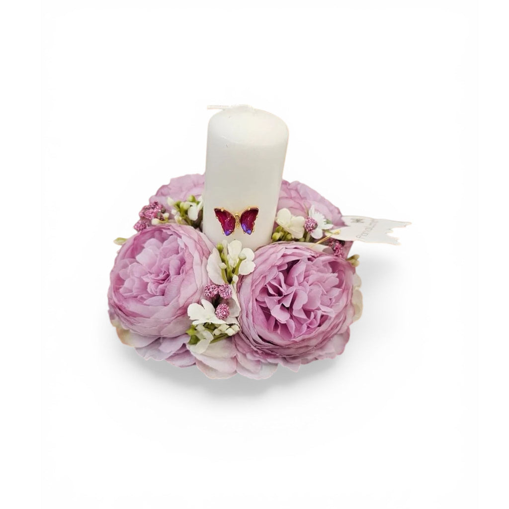 Portacandele Elegante con Ranuncoli e Farfalla 10 cm - Fiori di Lena