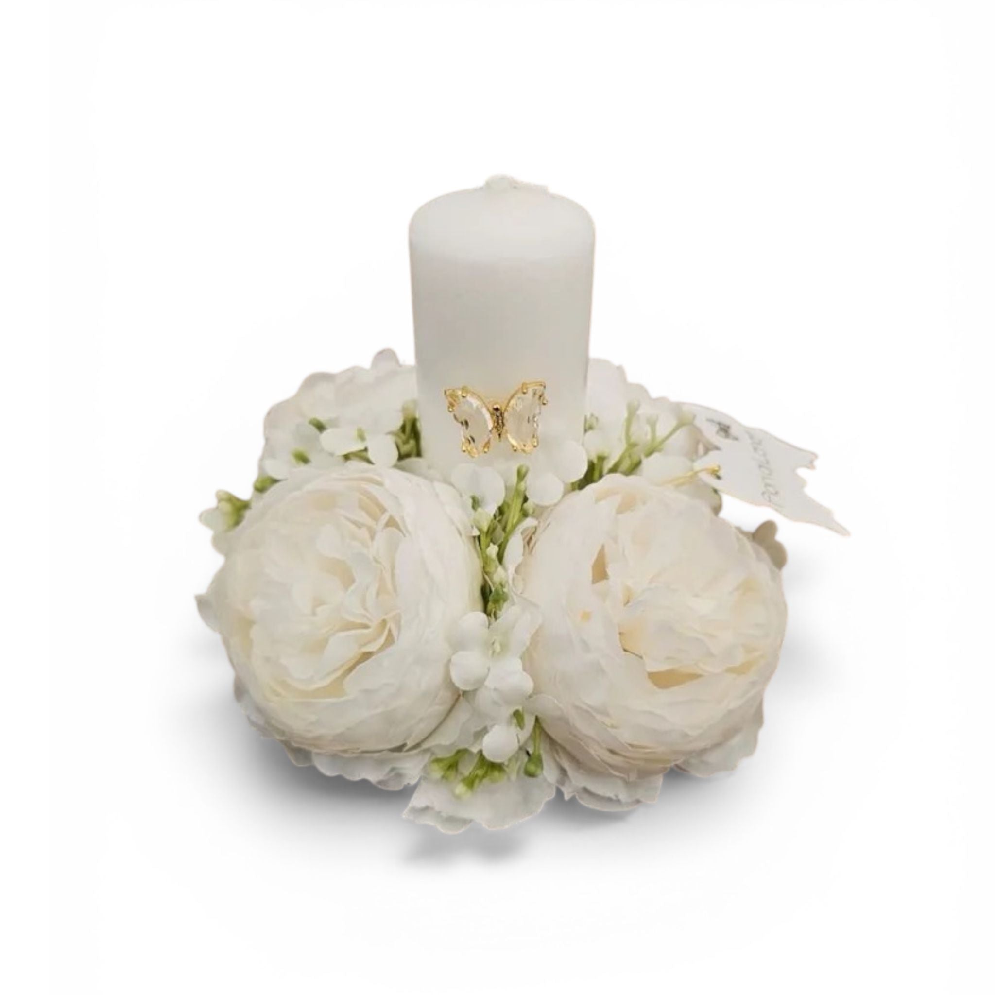 Portacandele Elegante con Ranuncoli e Farfalla 10 cm - Fiori di Lena
