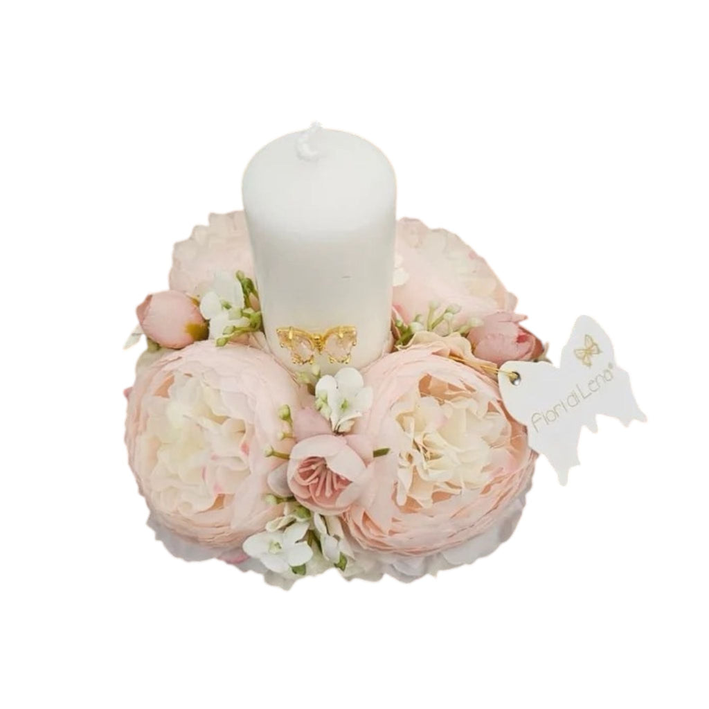 Portacandele Elegante con Ranuncoli e Farfalla 10 cm - Fiori di Lena