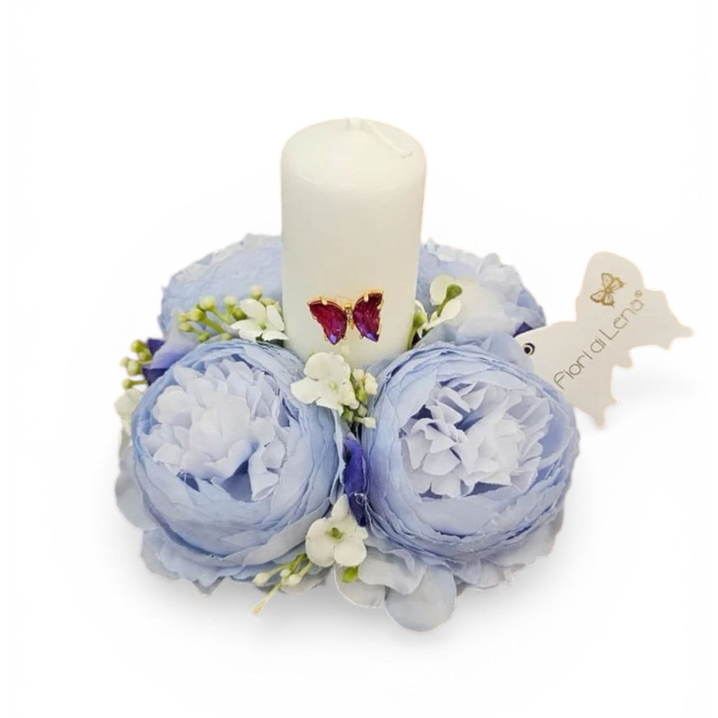Portacandele Elegante con Ranuncoli e Farfalla 10 cm - Fiori di Lena