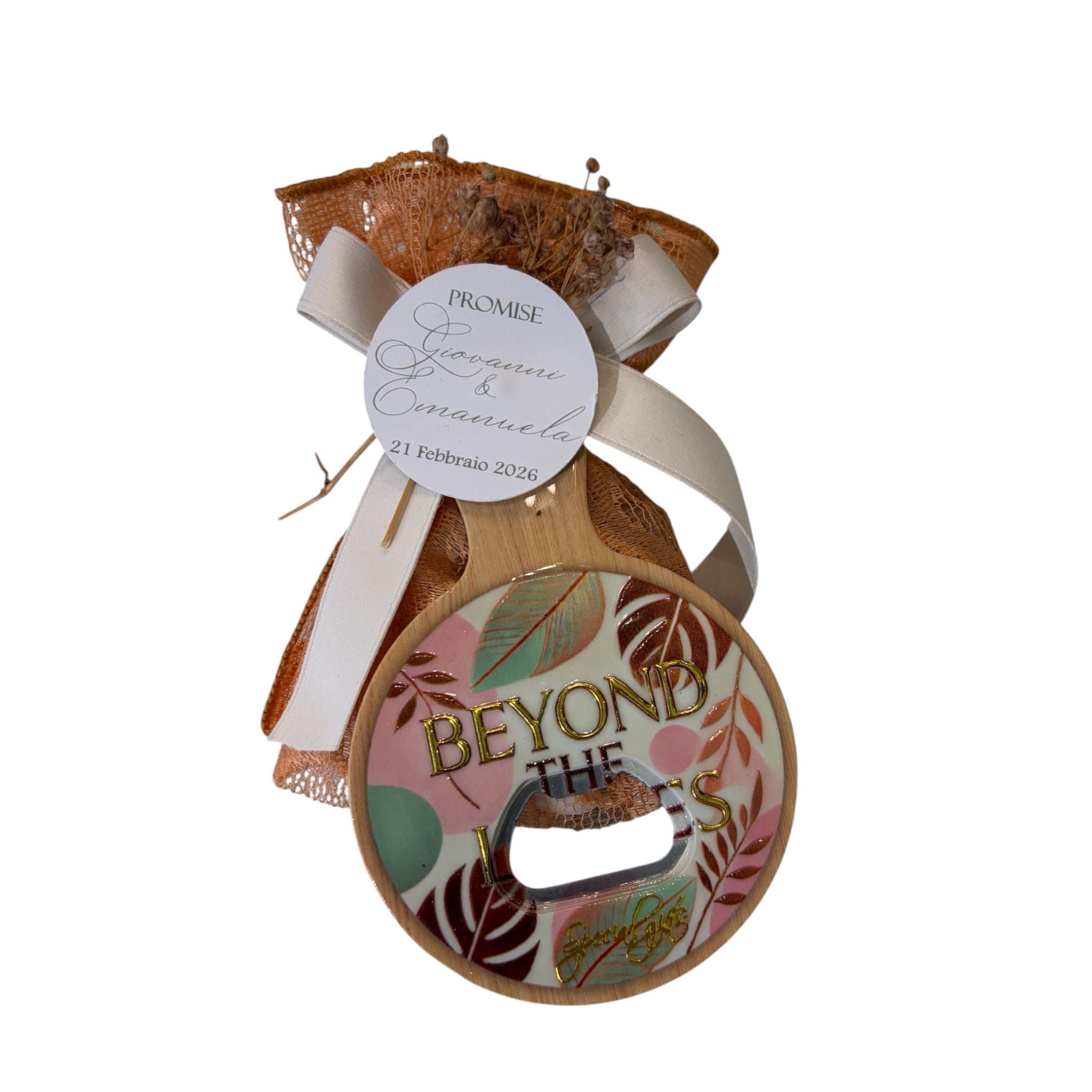 Apribottiglie in Legno con Dettagli in Ceramica - Confetti