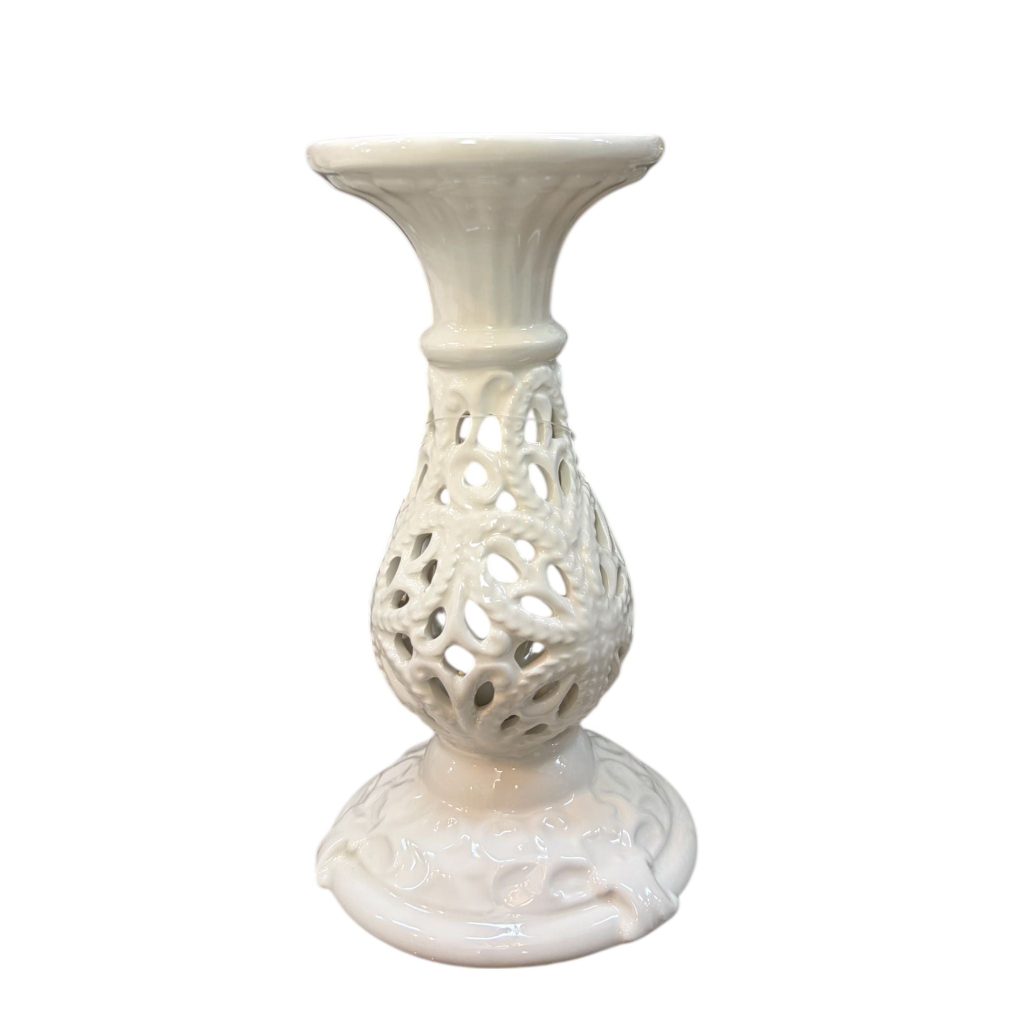 Candelabro Traforato in Ceramica Bianca - L'arte di Nacchi