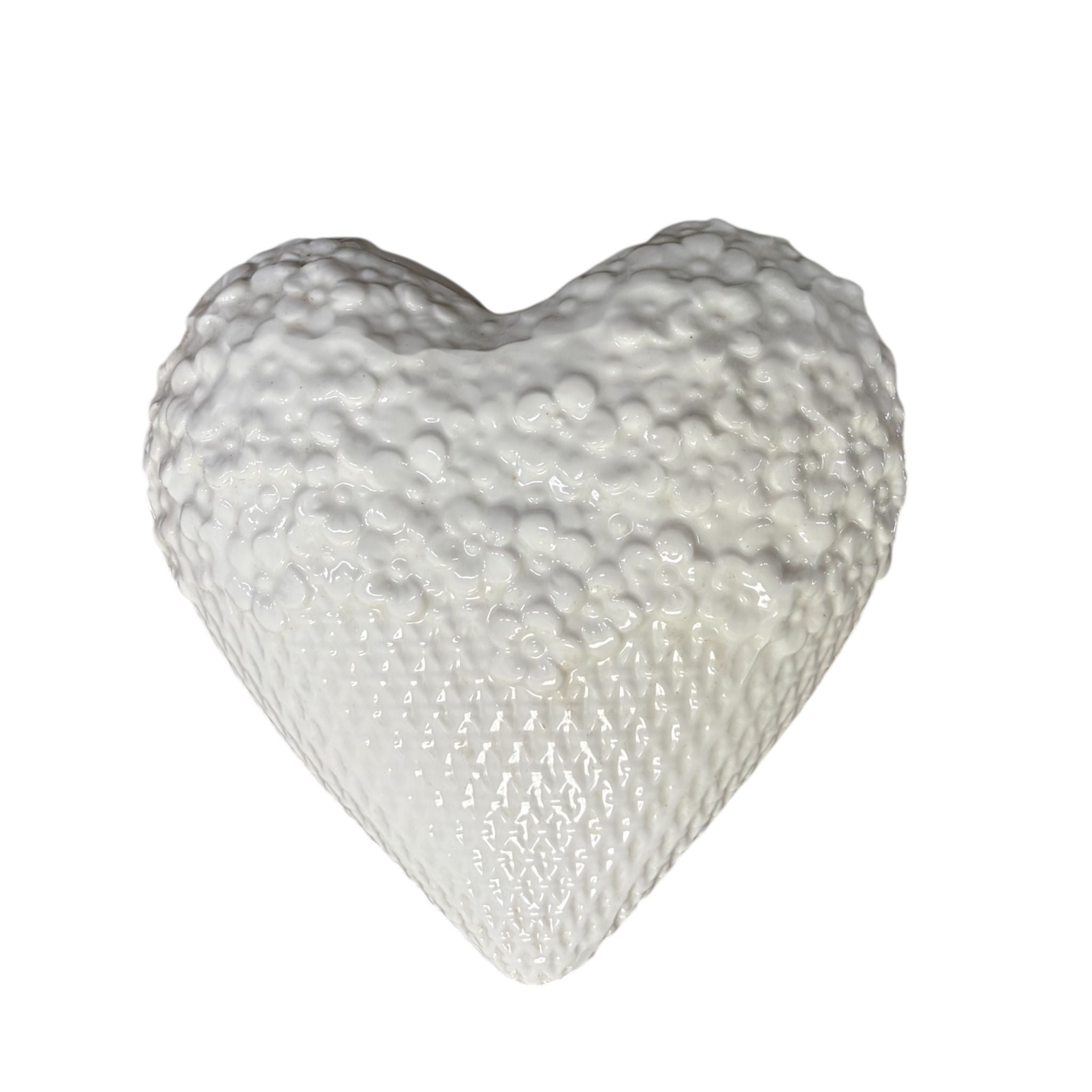 Cuore in Ceramica Bianca con Decoro 3D
