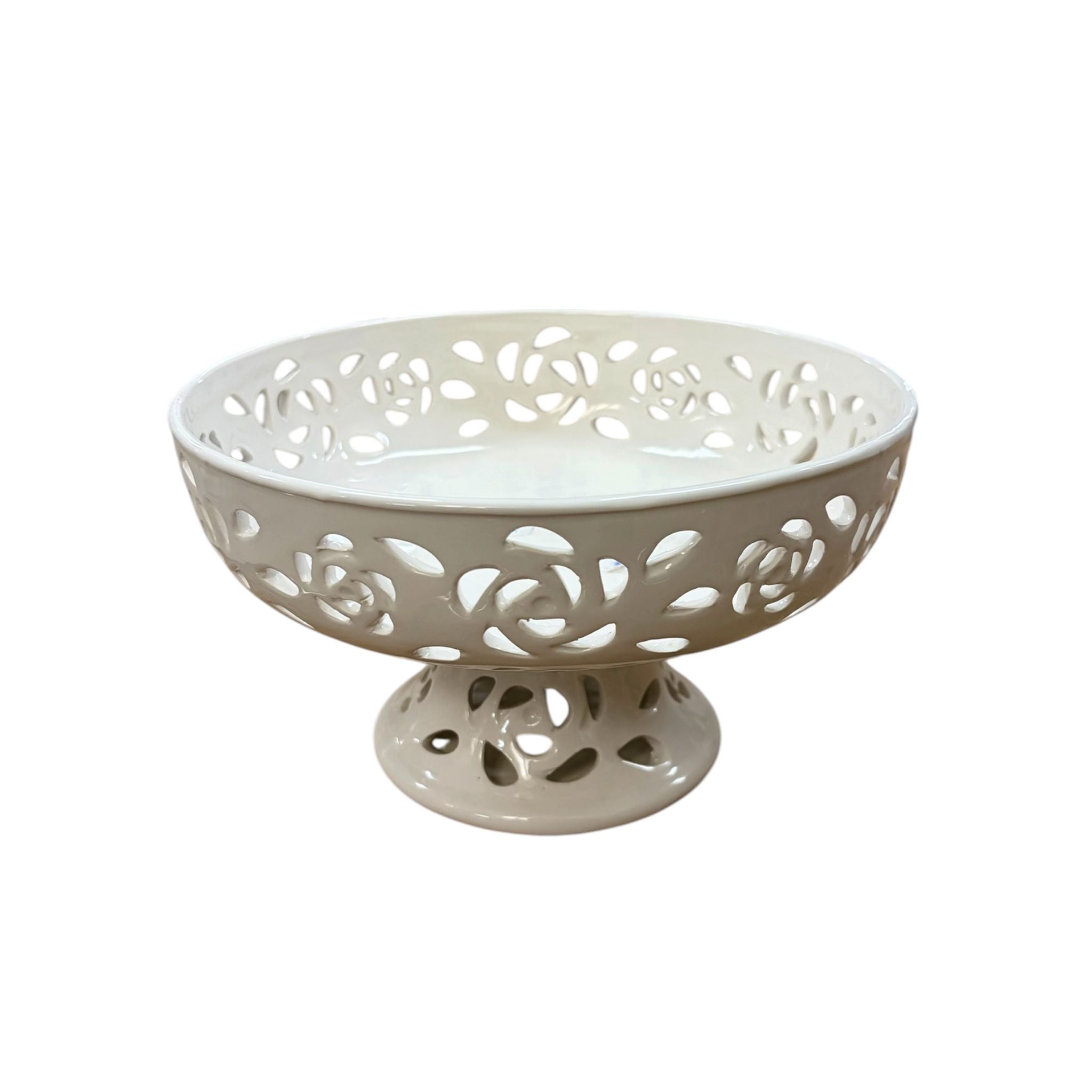 Alzata in Ceramica Bianca Traforata - L'arte di Nacchi