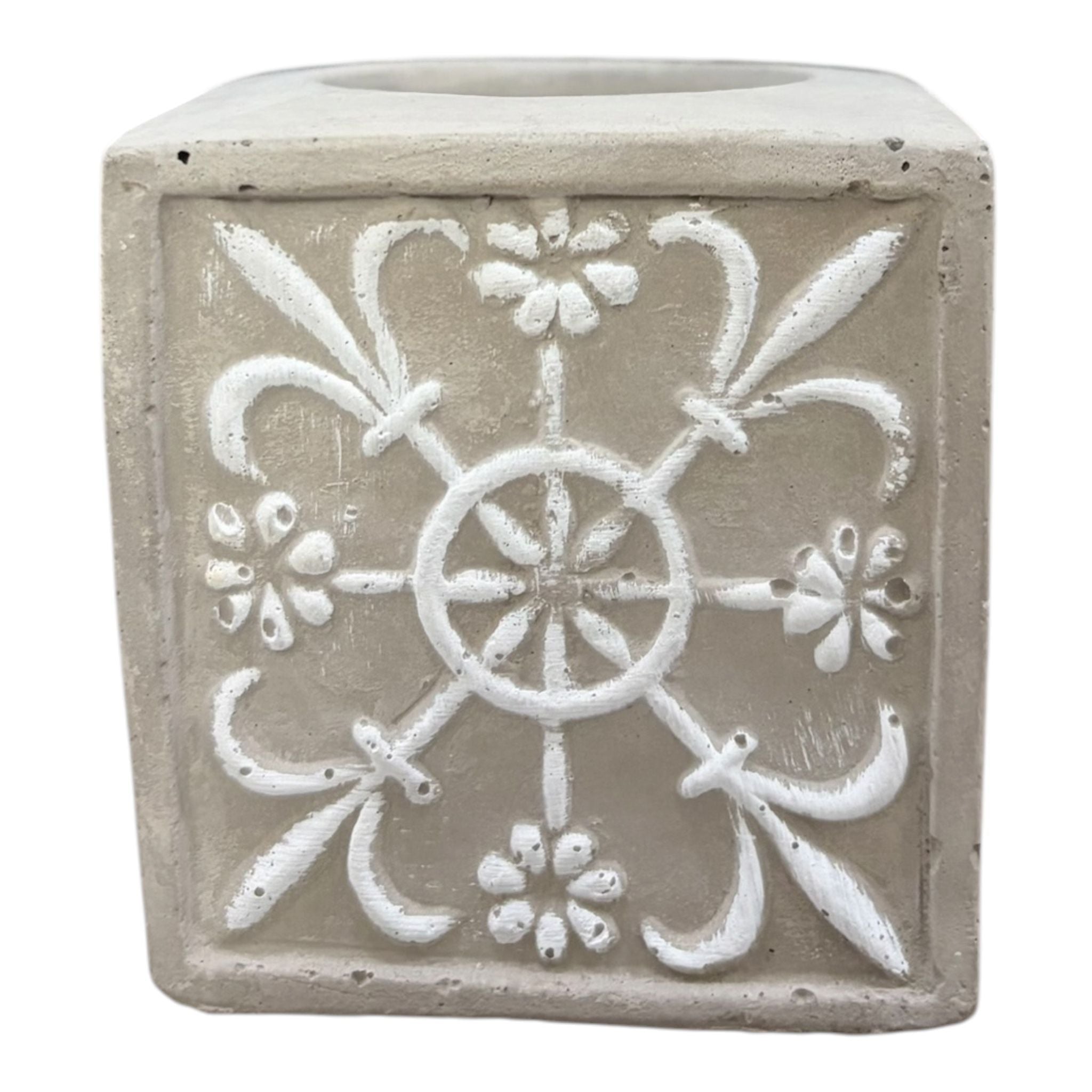 Porta Candela Beige con Dettaglio Bianco 7x7 cm - In Art