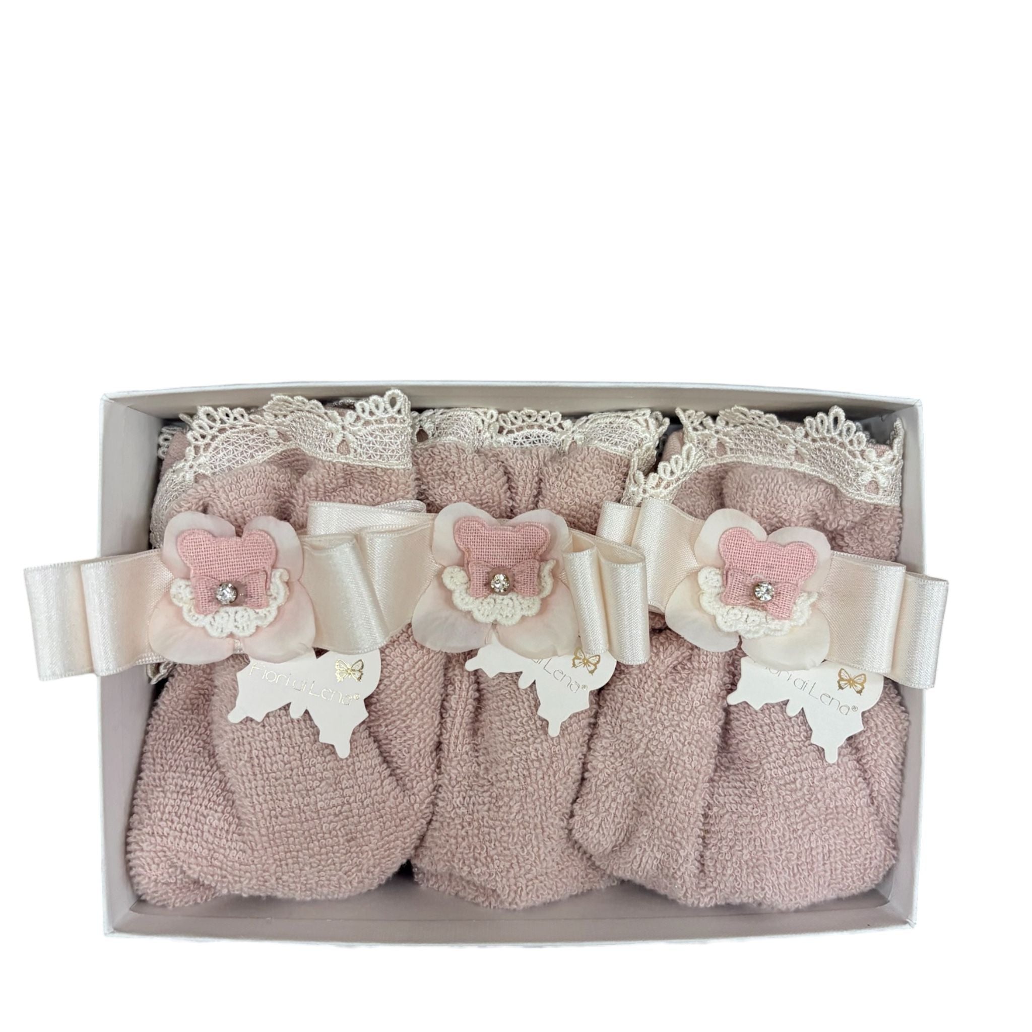 Set Tre Lavette in Spugna con Bordo in Pizzo - Fiori di Lena