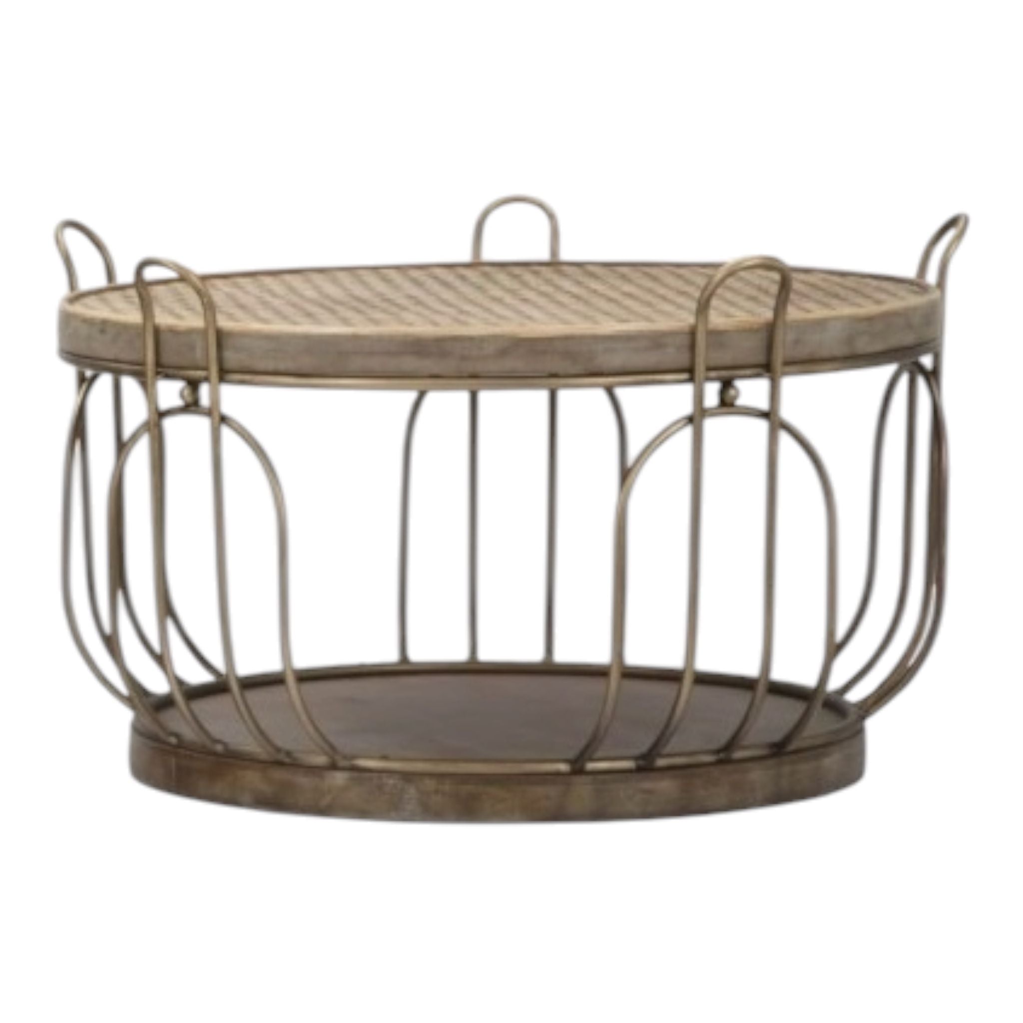 Tavolino Basso in Metallo Bronzo e Vimini 60x35 h cm - Mauro Ferretti