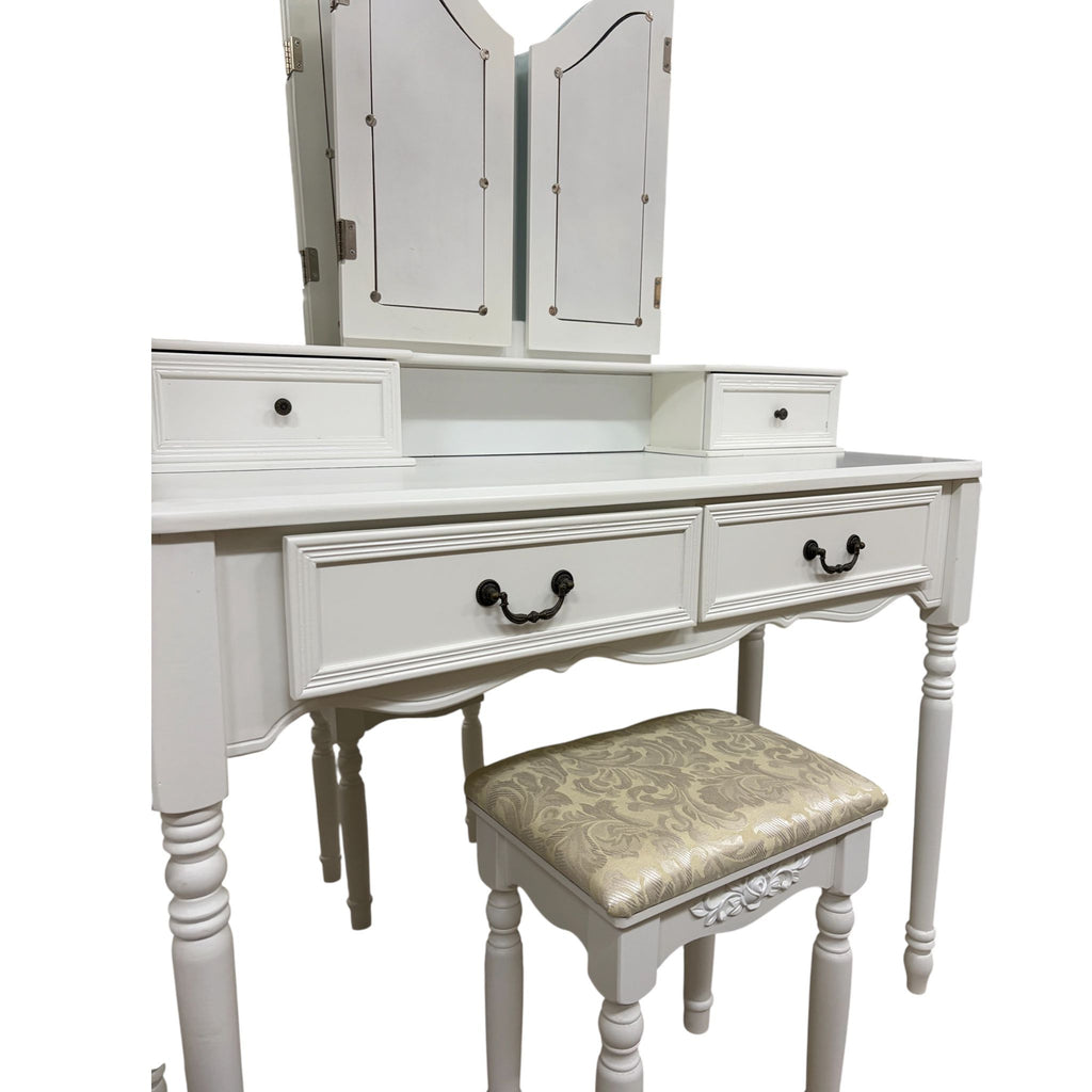 Toeletta in Legno Bianco con Pouf - Shabby Chic