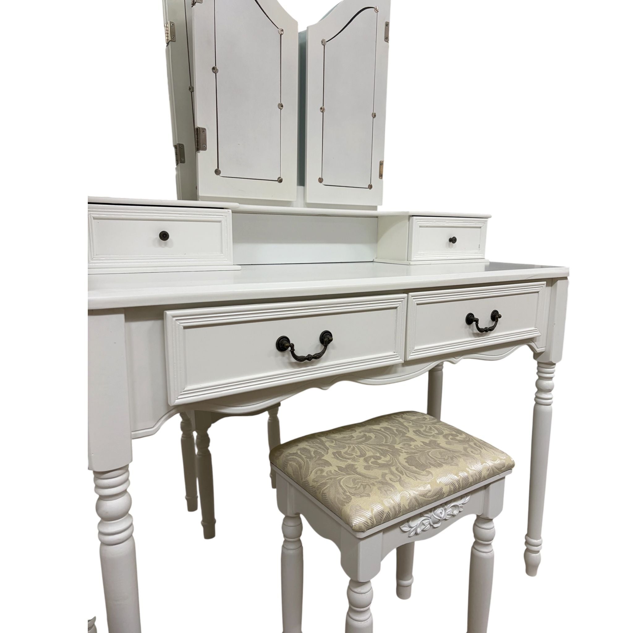 Toeletta in Legno Bianco con Pouf - Shabby Chic
