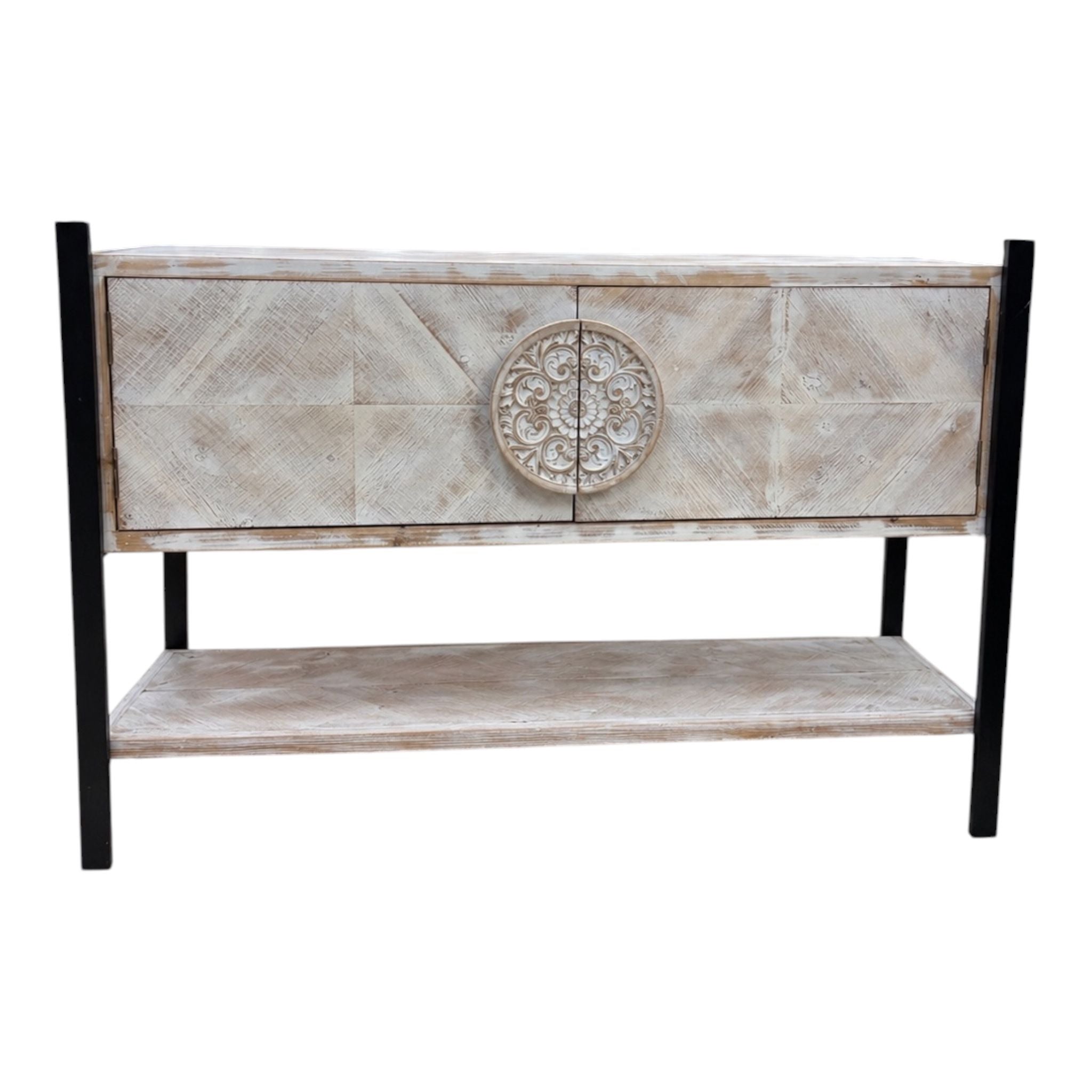 Consolle Etnica in Legno con Decoro in Rilievo - In Art