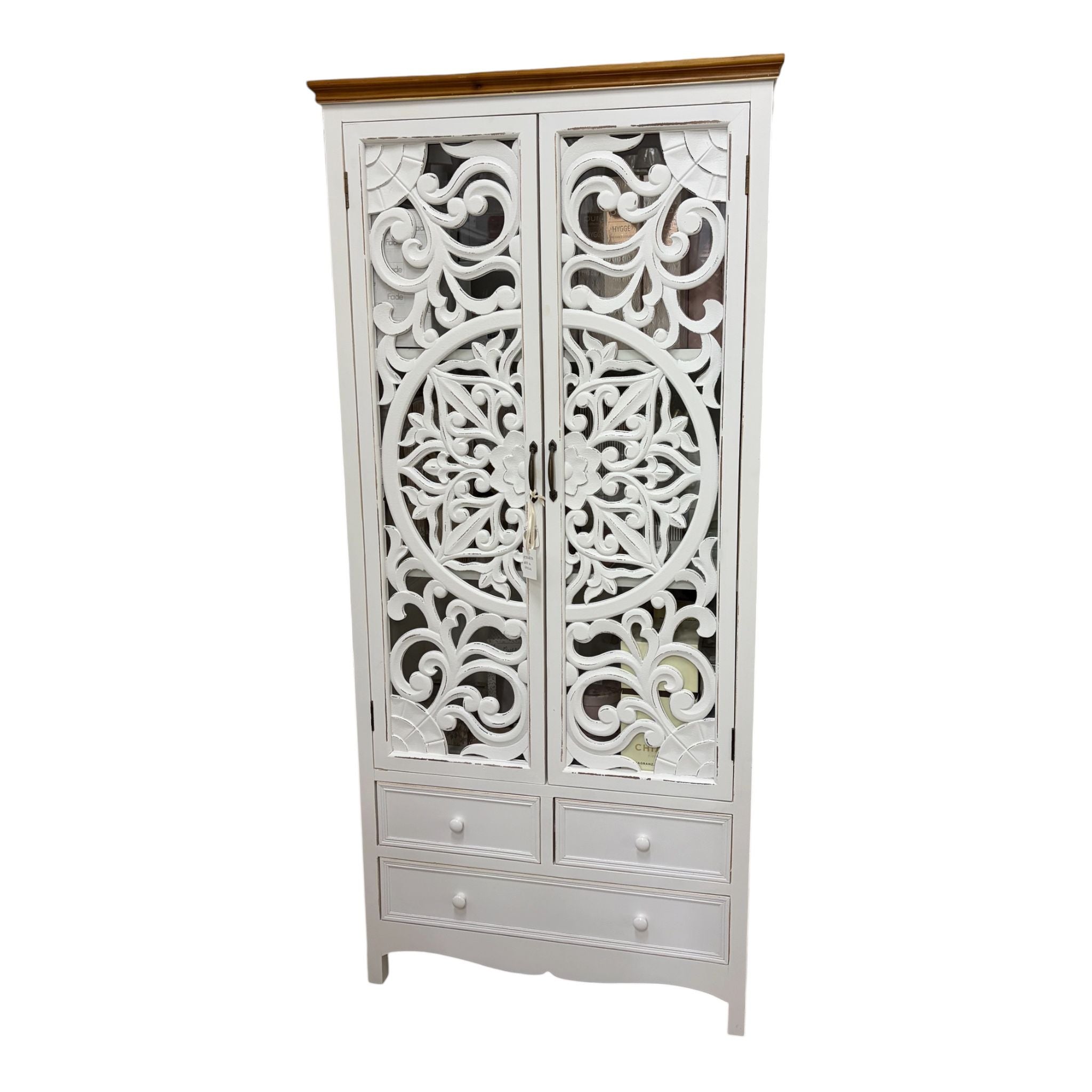 Vetrinetta in Legno Bianco con Intarsi 176 h cm - L'Arte di Nacchi