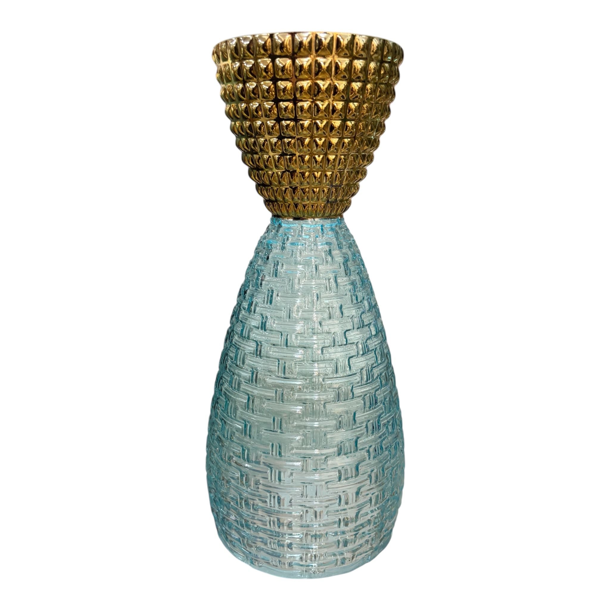 Vaso in Vetro Azzurro con Borchie Oro 35 h cm - Belda