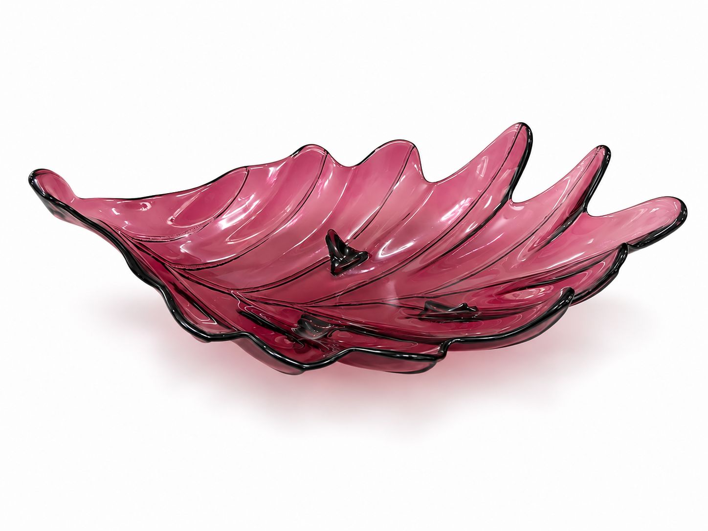 Vassoio Foglia in Vetro Rosa 48 cm - Mauro Ferretti