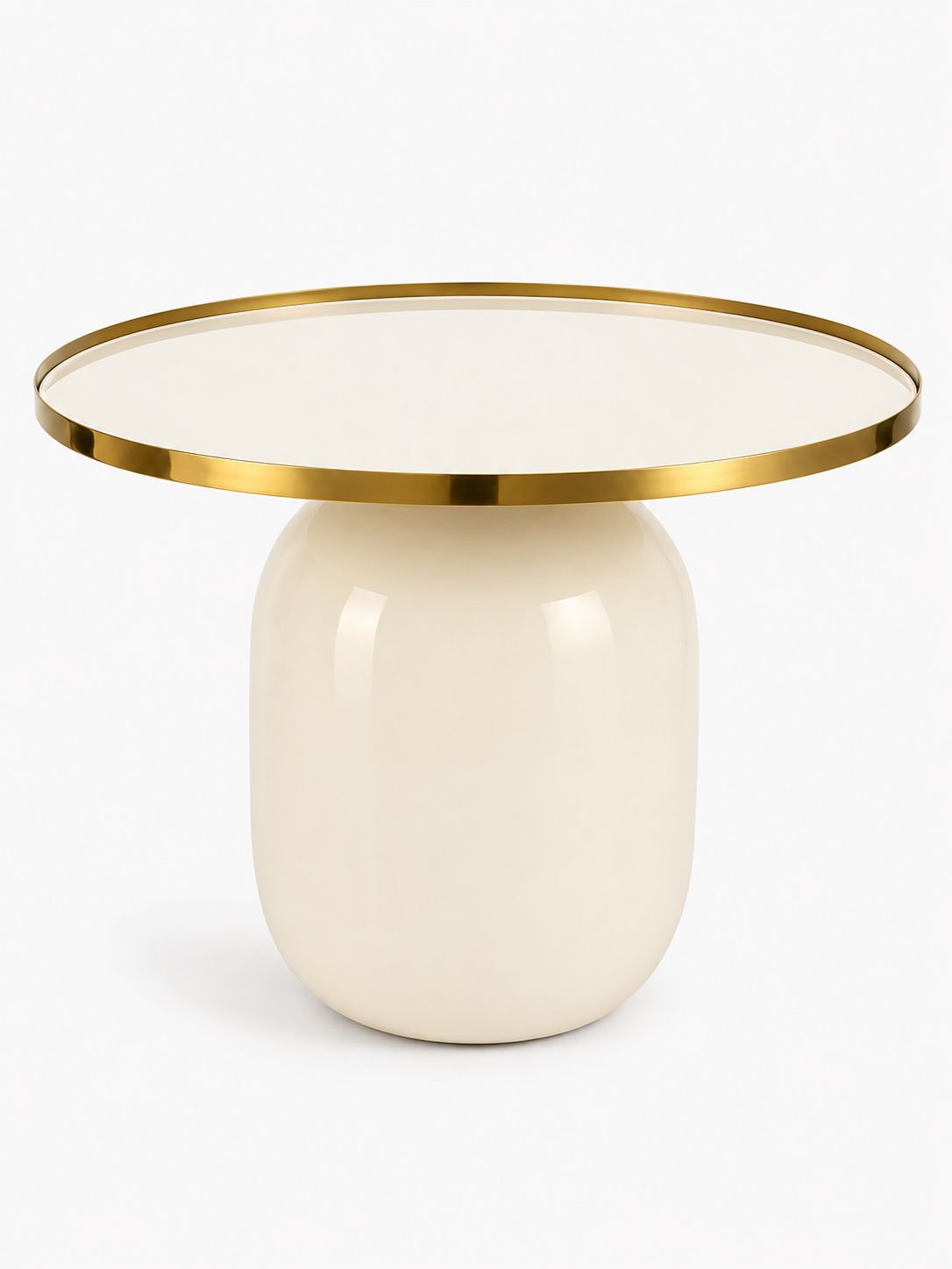 Tavolino in Metallo Avorio con Dettaglio Oro 42 cm - In Art
