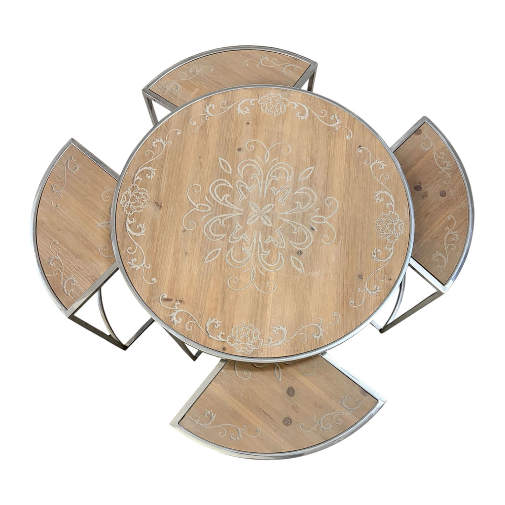 Tavolino Etnico con Intarsio in Metallo e Legno - In Art