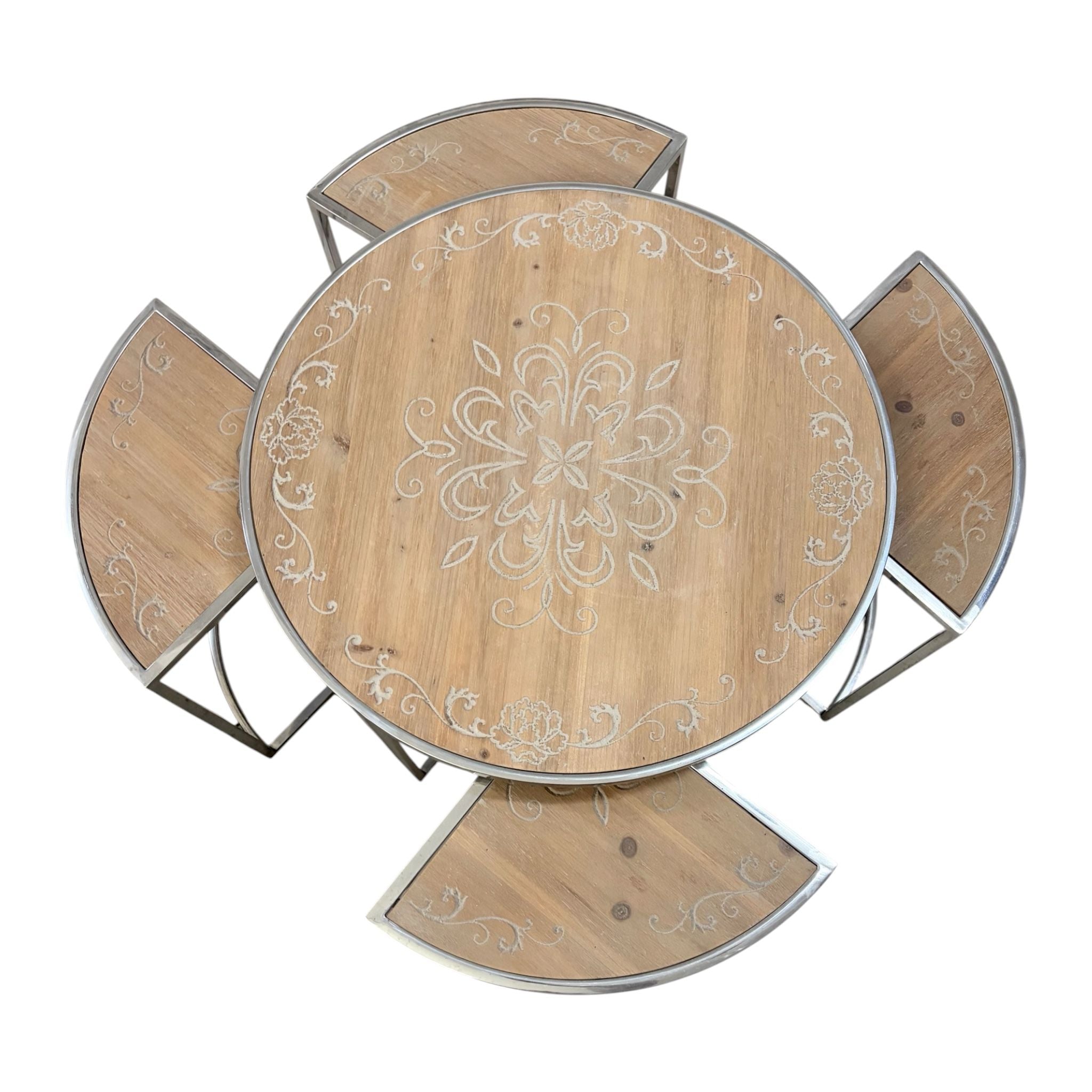 Tavolino Etnico con Intarsio in Metallo e Legno - In Art