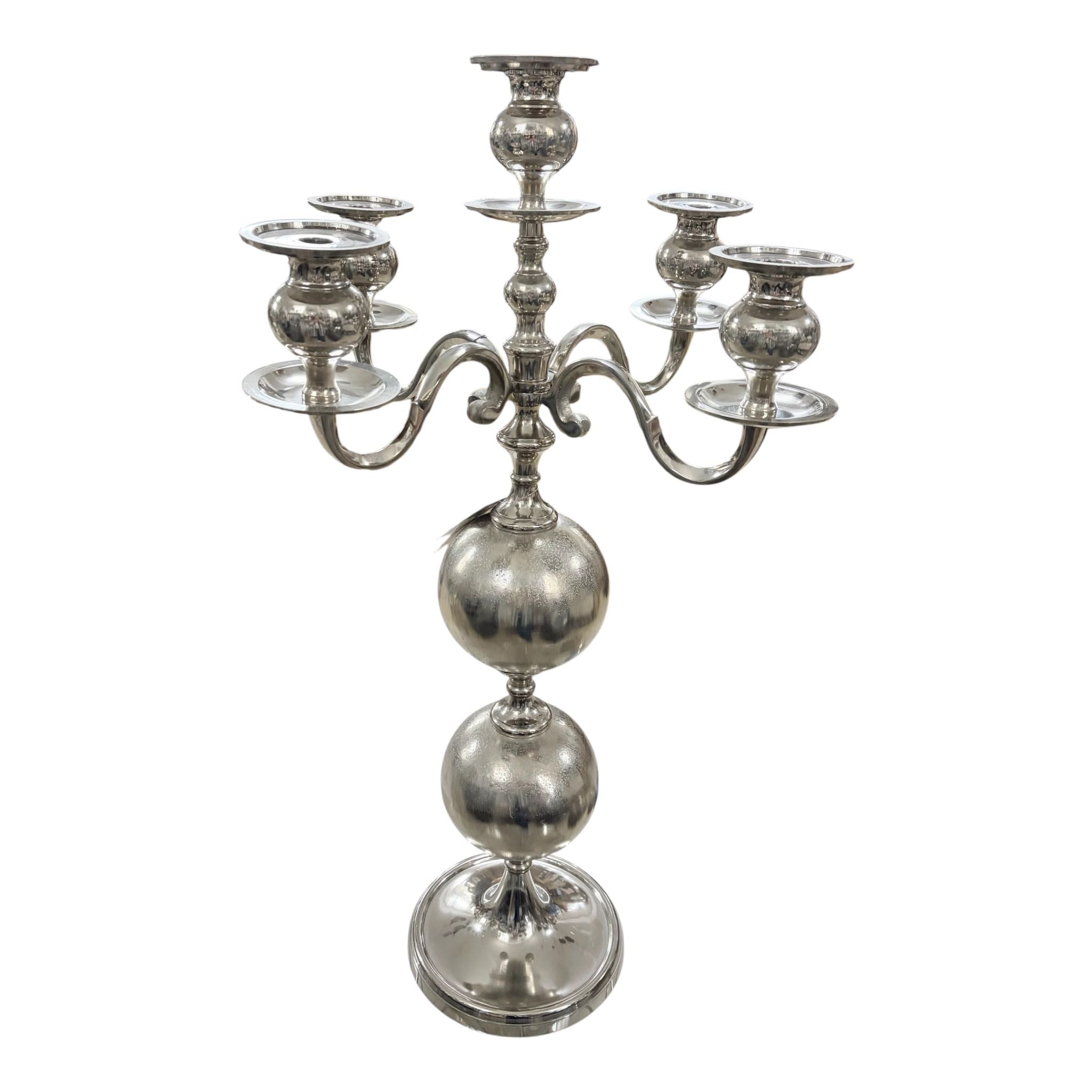 Candelabro in Acciaio a 5 Fuochi con Finitura Argento 94 h cm - In Art