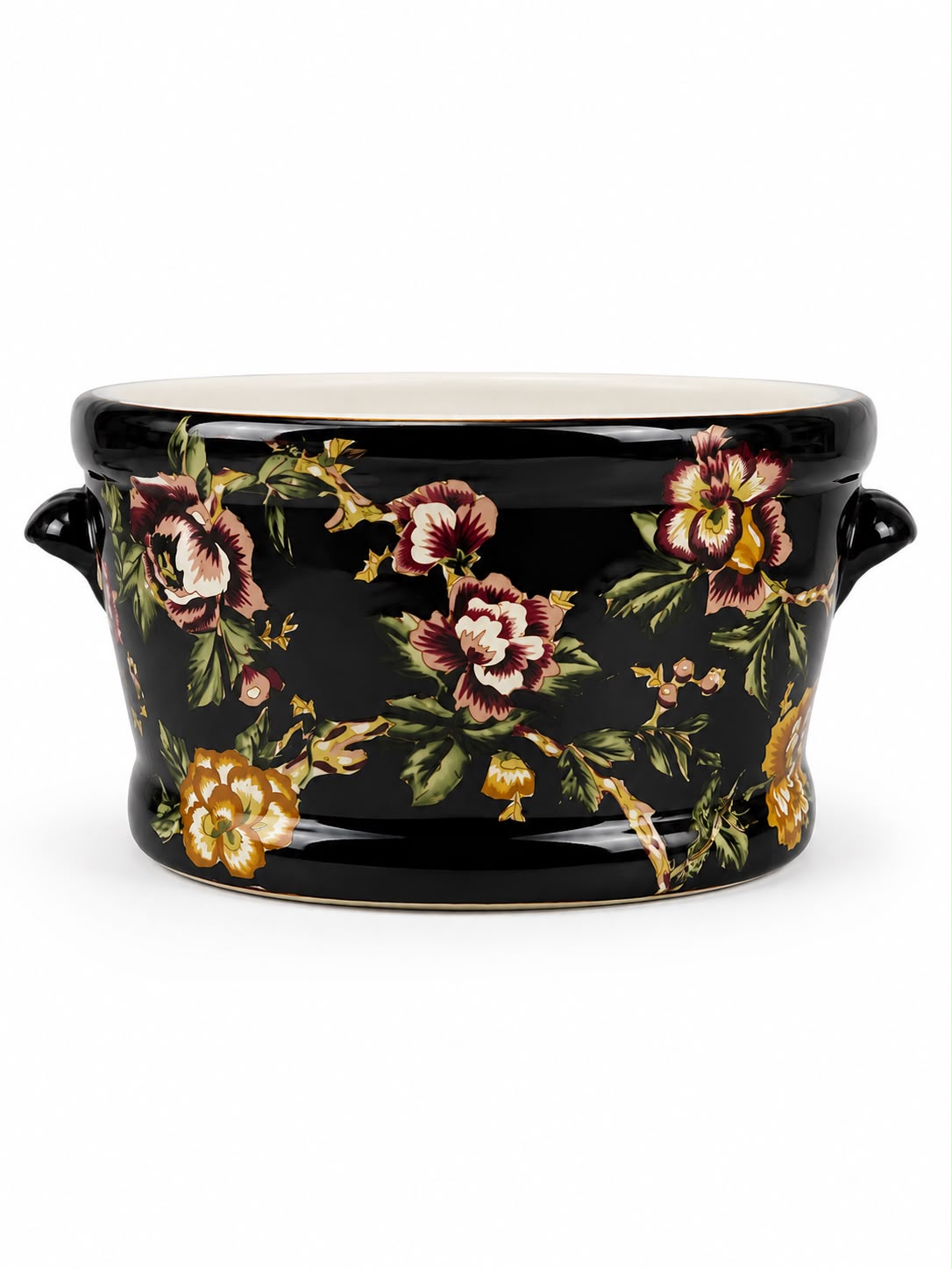 Centrotavola in Ceramica Nera con Fiori 40x27x20 cm - Blanc Mariclò