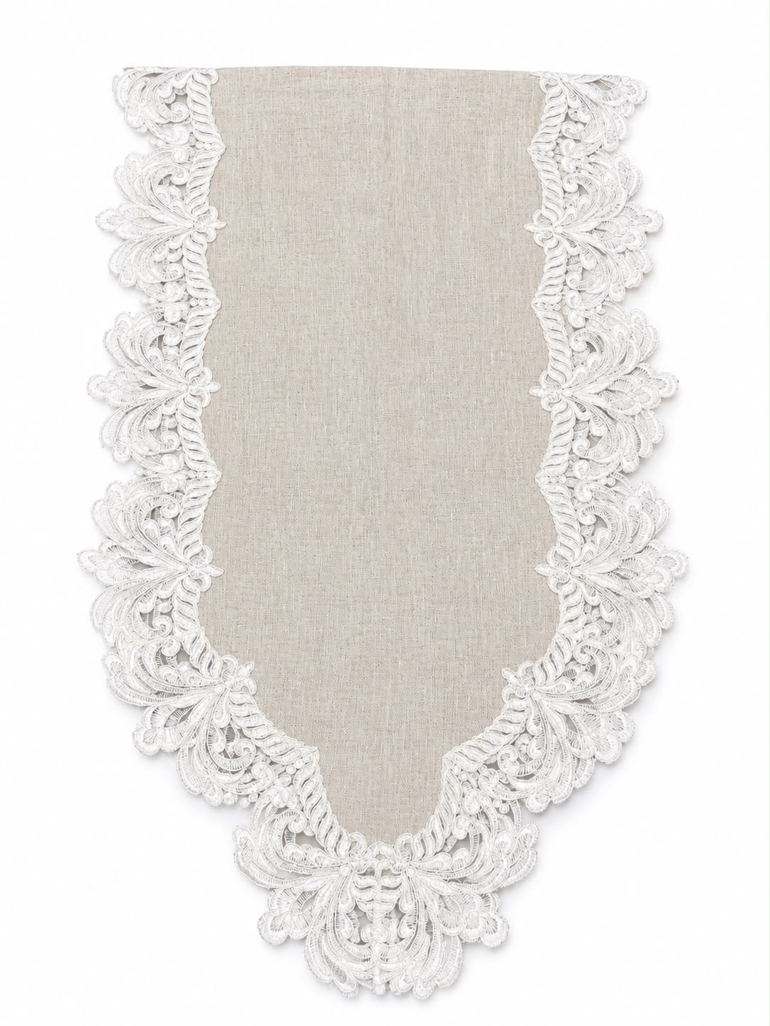 Runner in Lino con Bordi in Pizzo 45x145 cm - Coccole di Casa