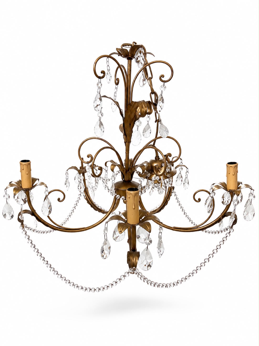 Lampadario in Ottone e Cristallo con Pendente 69 h cm - Longo