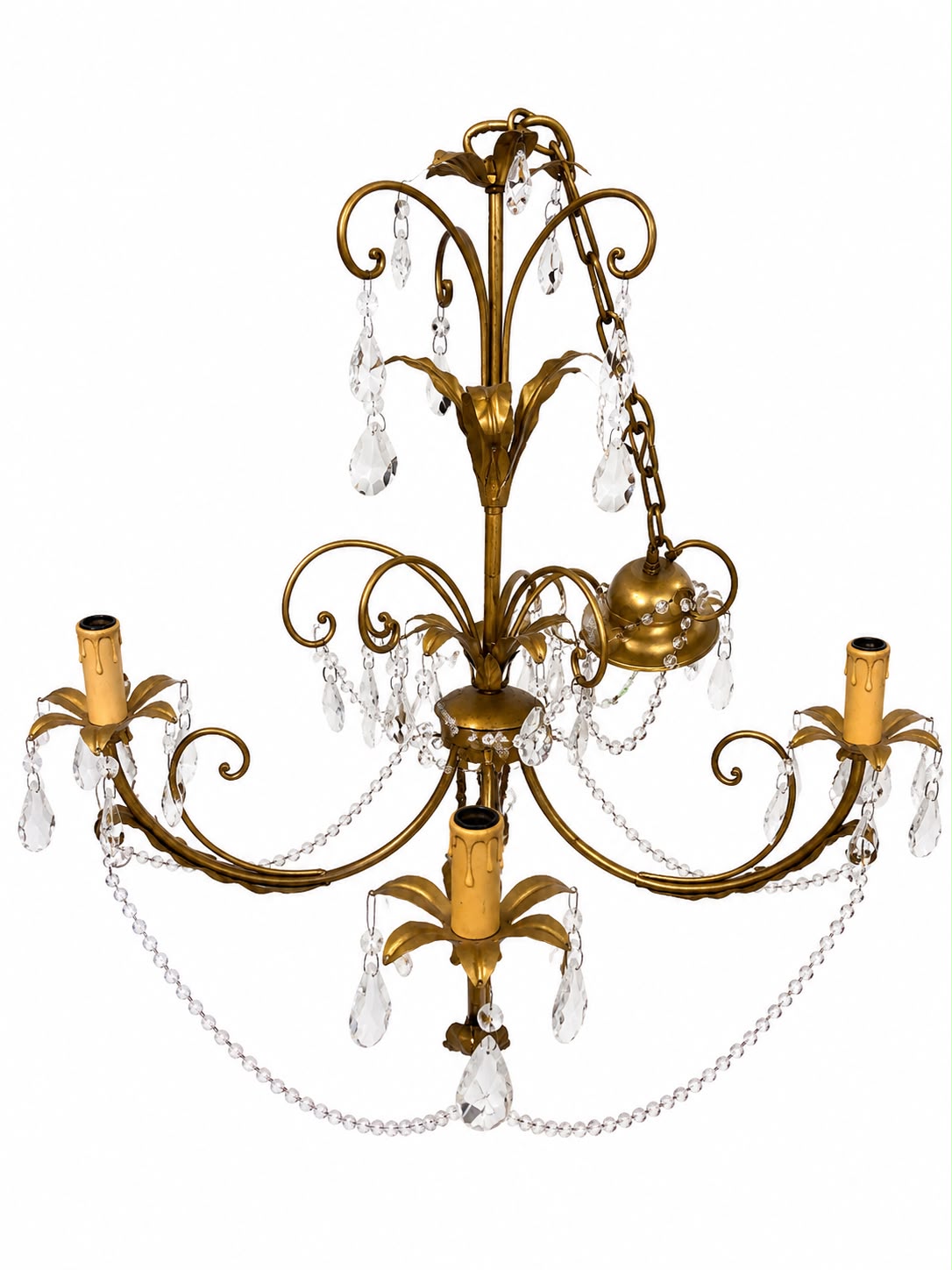 Lampadario in Ottone e Cristallo con Pendente 69 h cm - Longo