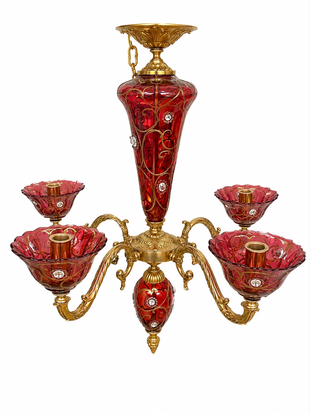 Lampadario Elegante in Ottone e Vetro Soffiato 70 cm - Longo