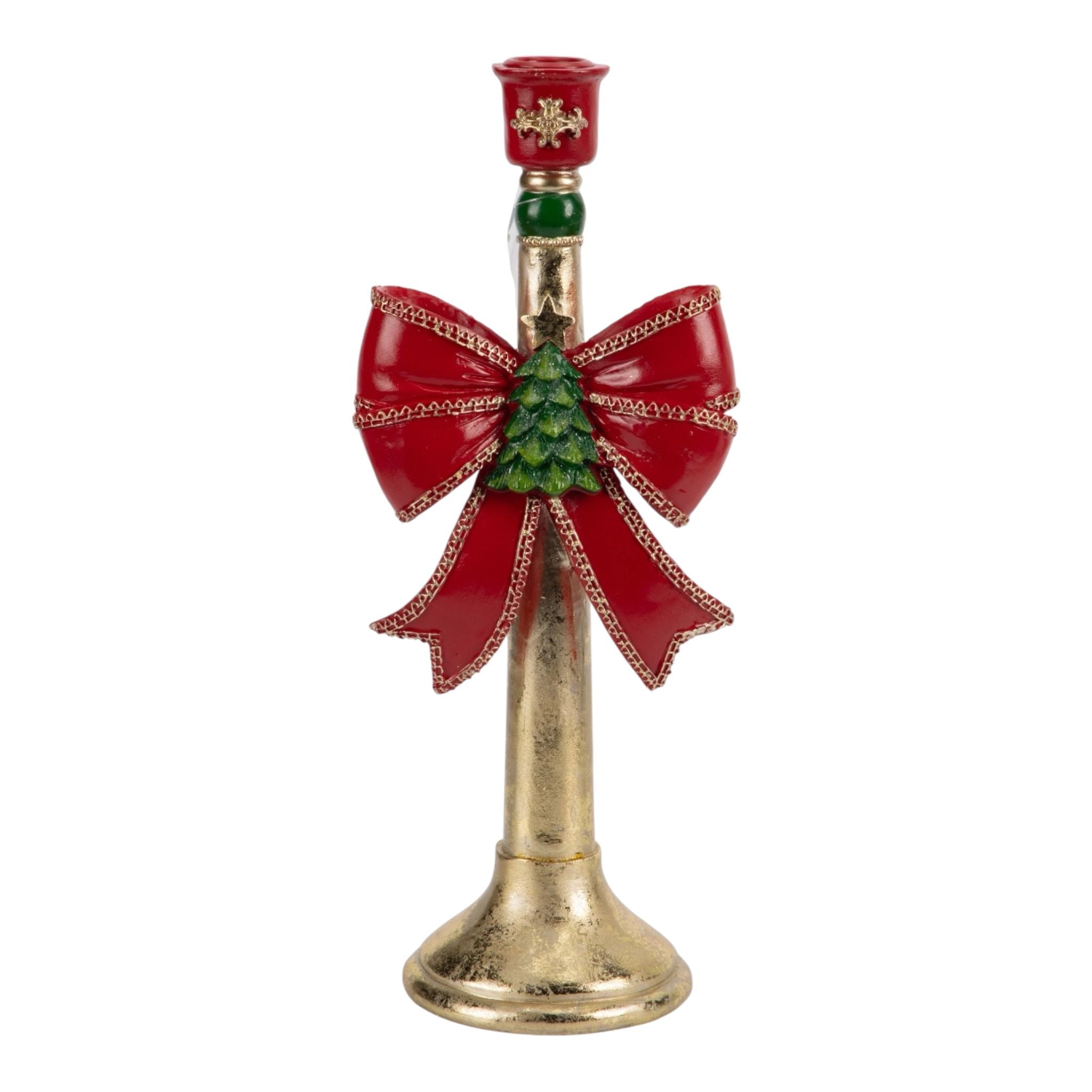 Porta Candela in Resina con Fiocco Rosso 31.5 cm - Eurolamp