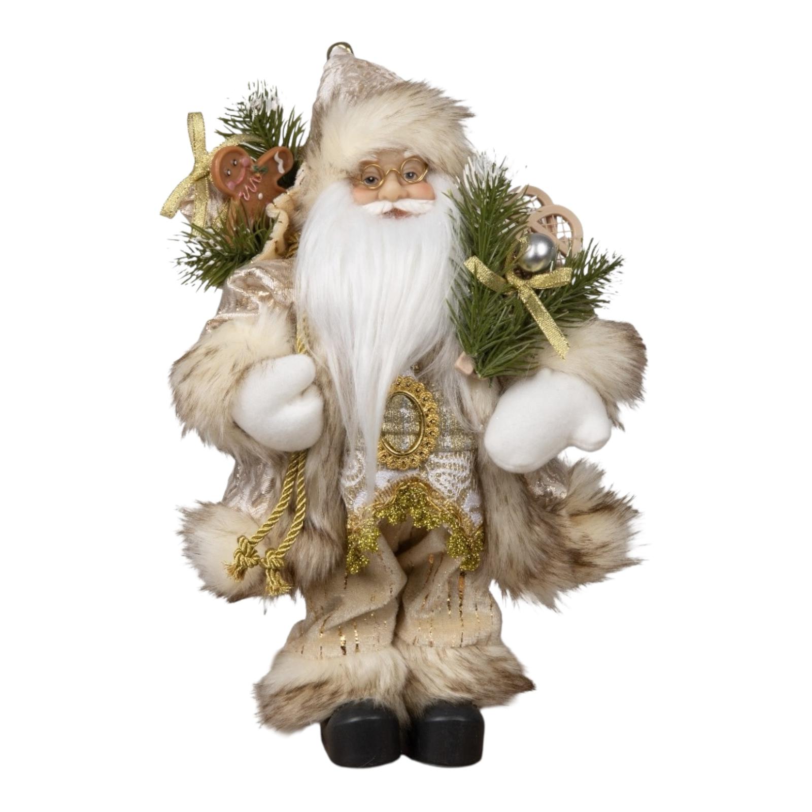 Babbo Natale in Resina con Abiti in Tessuto Oro 30 cm - Eurolamp