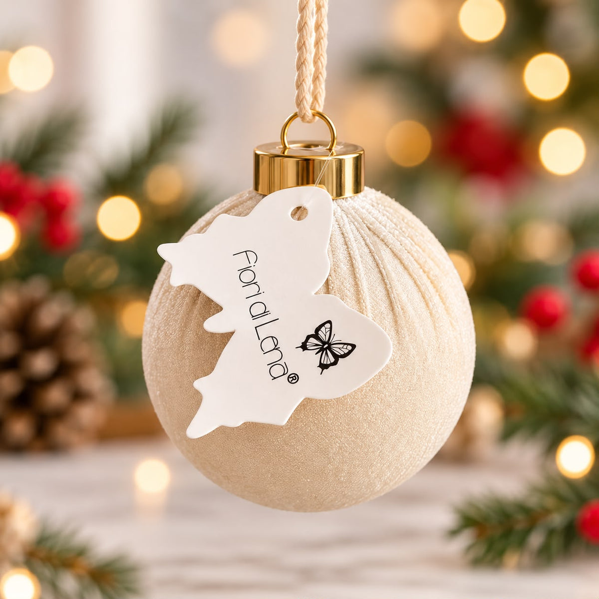 Sfera Decorativa in Ciniglia Cream 10 cm - Fiori di Lena