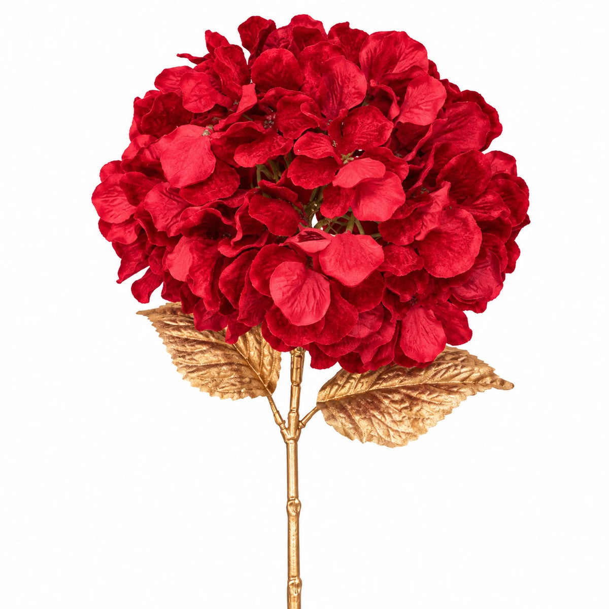 Ortensia in Velluto con Foglie e Stelo Oro 64 cm - Fiori di Lena