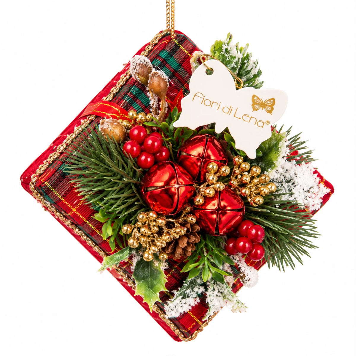 Decorazione Artigianale in Tessuto a Forma di Pacco 14 cm - Fiori di Lena