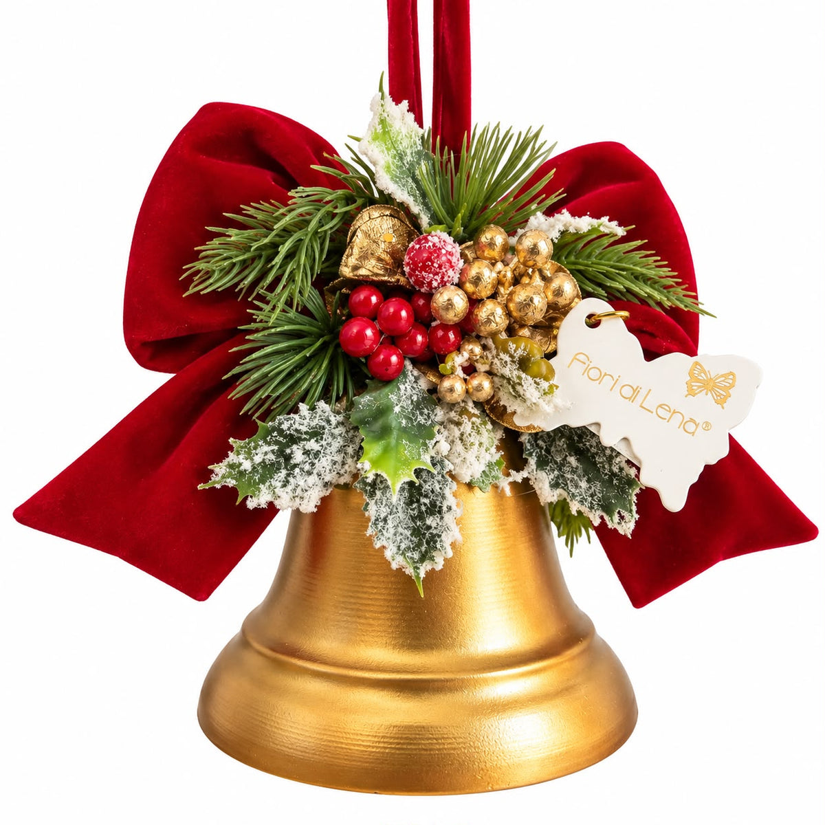 Campana Decorativa in Metallo Oro con Fiocco 20 cm - Fiori di Lena