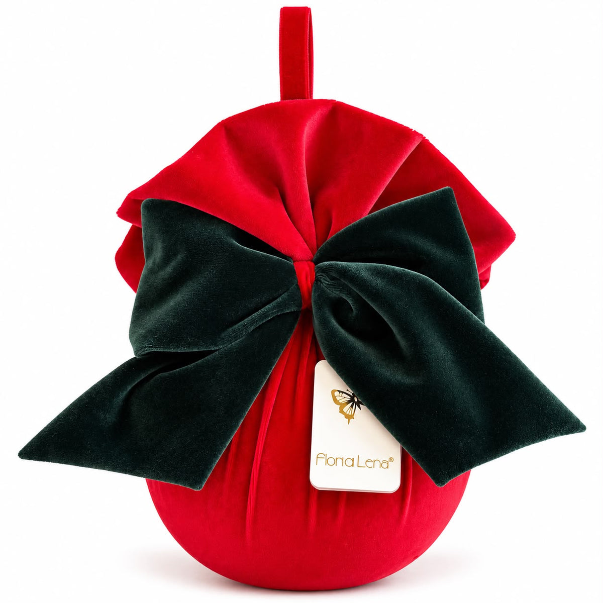 Sfera Decorativa in Velluto Rosso con Fiocco Verde 20 cm - Fiori di Lena