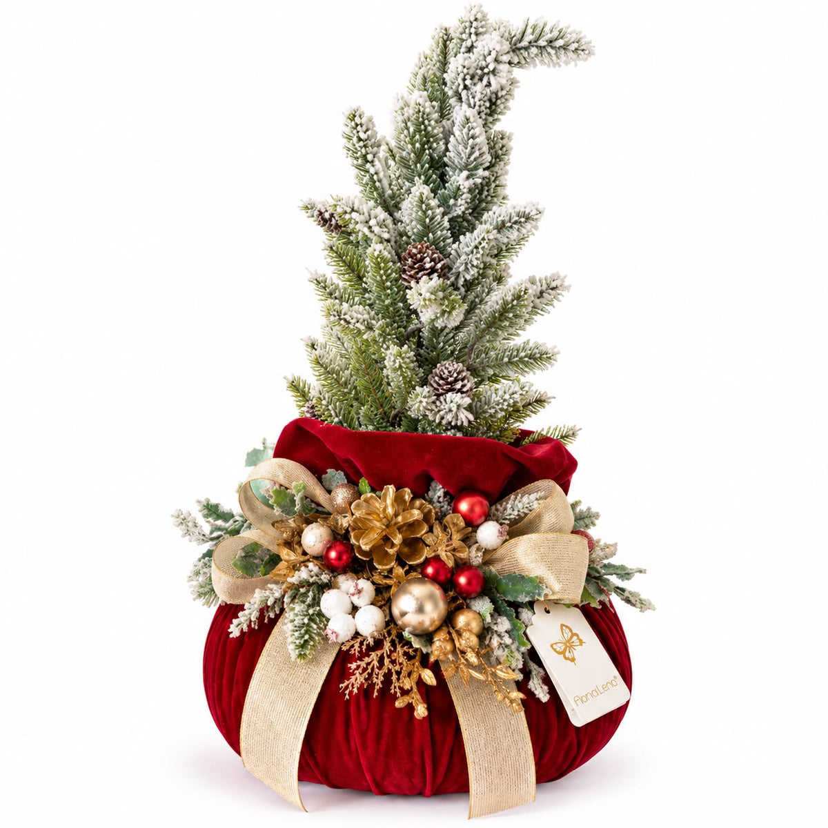Pouf in Velluto Rosso con Alberello Natalizio 50 h cm - Fiori di Lena