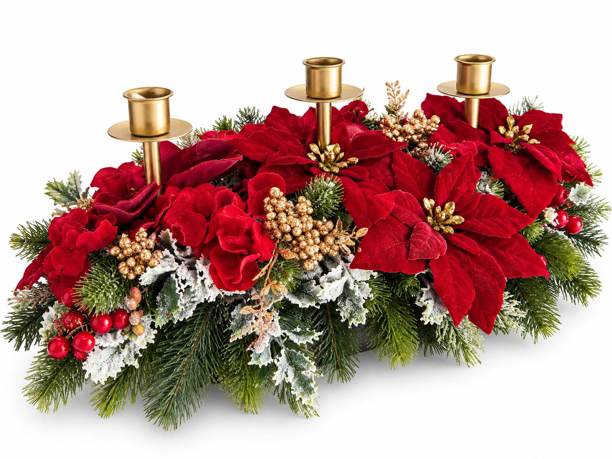 Candelabro di Natale in Metallo Oro con Stelle di Natale 90 cm - Fiori di Lena