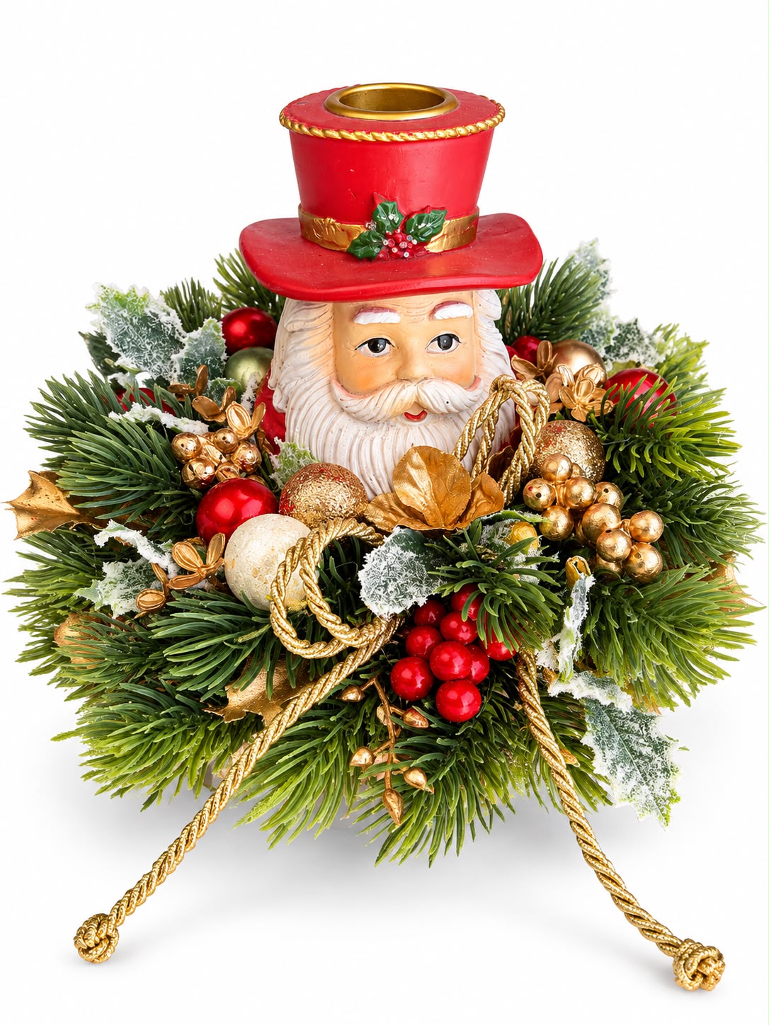 Porta Candela Ghirlanda con Babbo Natale 20 cm - Fiori di Lena