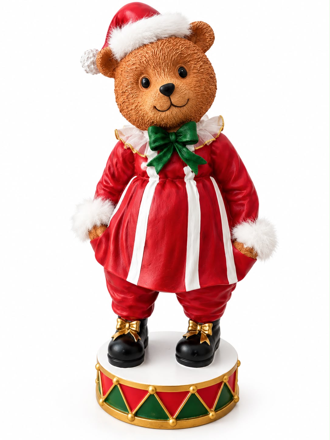 Orsetta Natalizia in Resina con Dettagli in Peluche 37 cm - Fiori di Lena