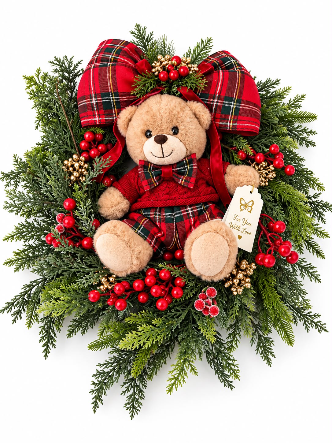 Ghirlanda Natalizia in PE Real Touch con Teddy 45 cm - Fiori di Lena