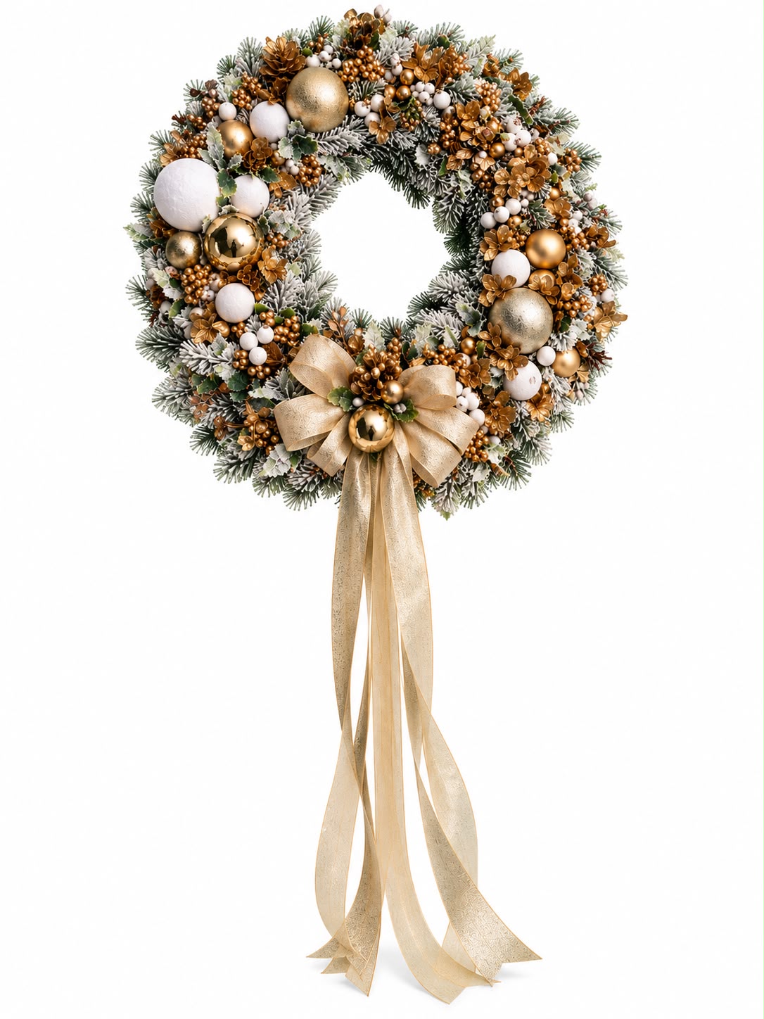 Ghirlanda Innevata in PVC e PE con Dettagli Oro 50 cm - Fiori di Lena