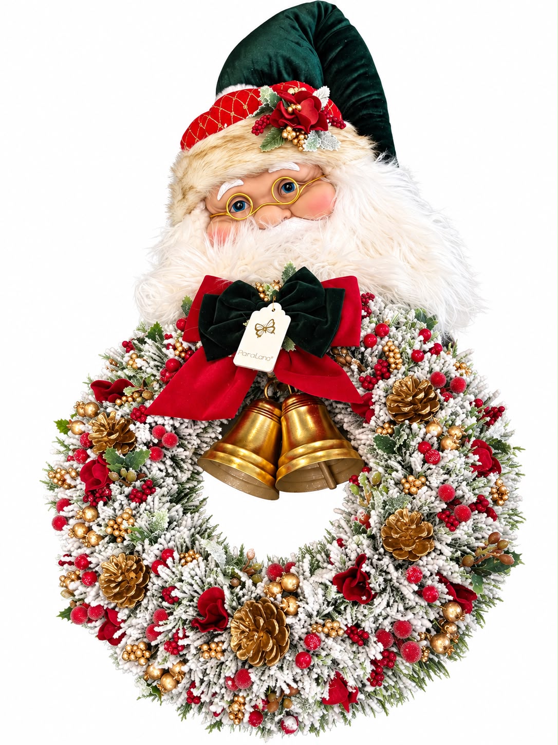 Ghirlanda Artigianale con Testa di Babbo Natale 85 cm - Fiori di Lena