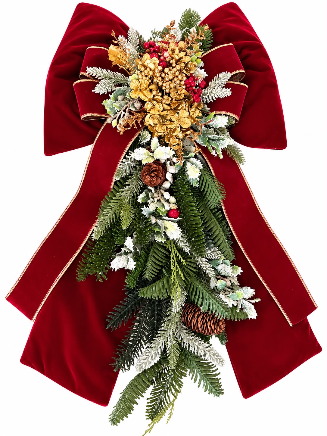 Fiocco Imbottito Bordeaux con Applicazioni Natalizie 69 cm - Fiori di Lena