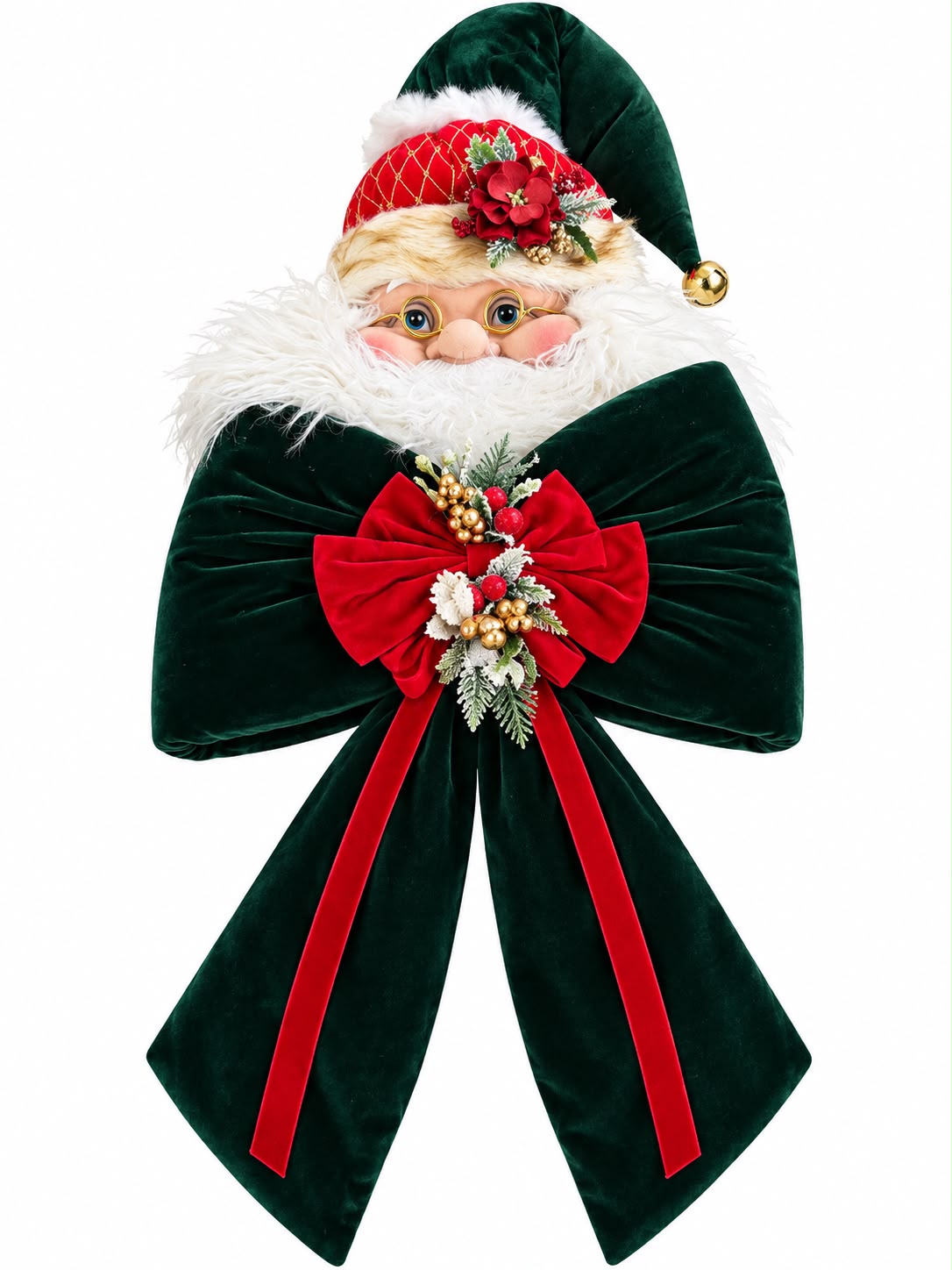 Fiocco Decorativo in Velluto Verde con Babbo Natale 115 cm - Fiori di Lena