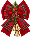 Doppio Fiocco in Velluto Rosso e Tartan con Campane 48 cm - Fiori di Lena