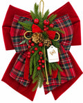 Fiocco Decorativo in Velluto Rosso e Tartan 50 cm - Fiori di Lena