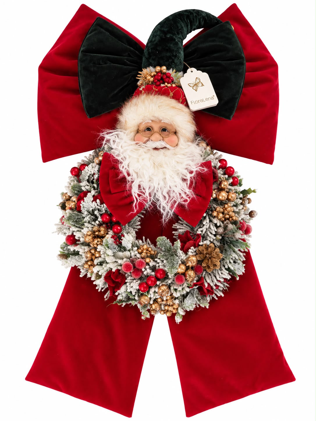 Fiocco in Velluto con Babbo Natale e Ghirlanda 68 cm - Fiori di Lena