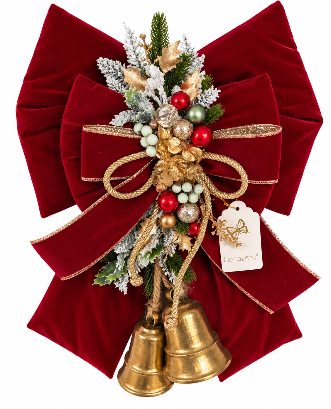 Doppio Fiocco in Velluto Bordeaux con Campane 67 cm - Fiori di Lena